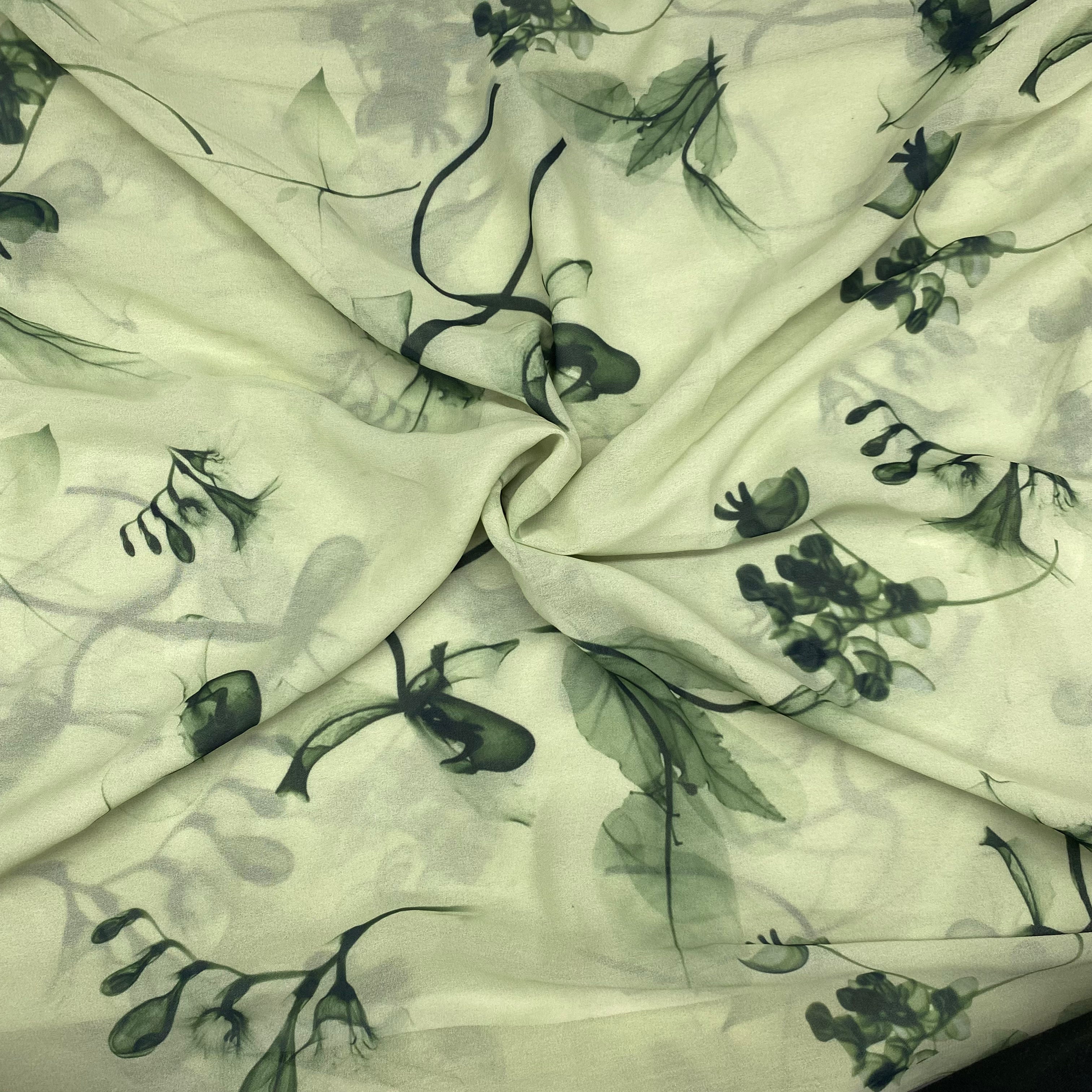 1.5 meter - Floral on pastel green in Georgette