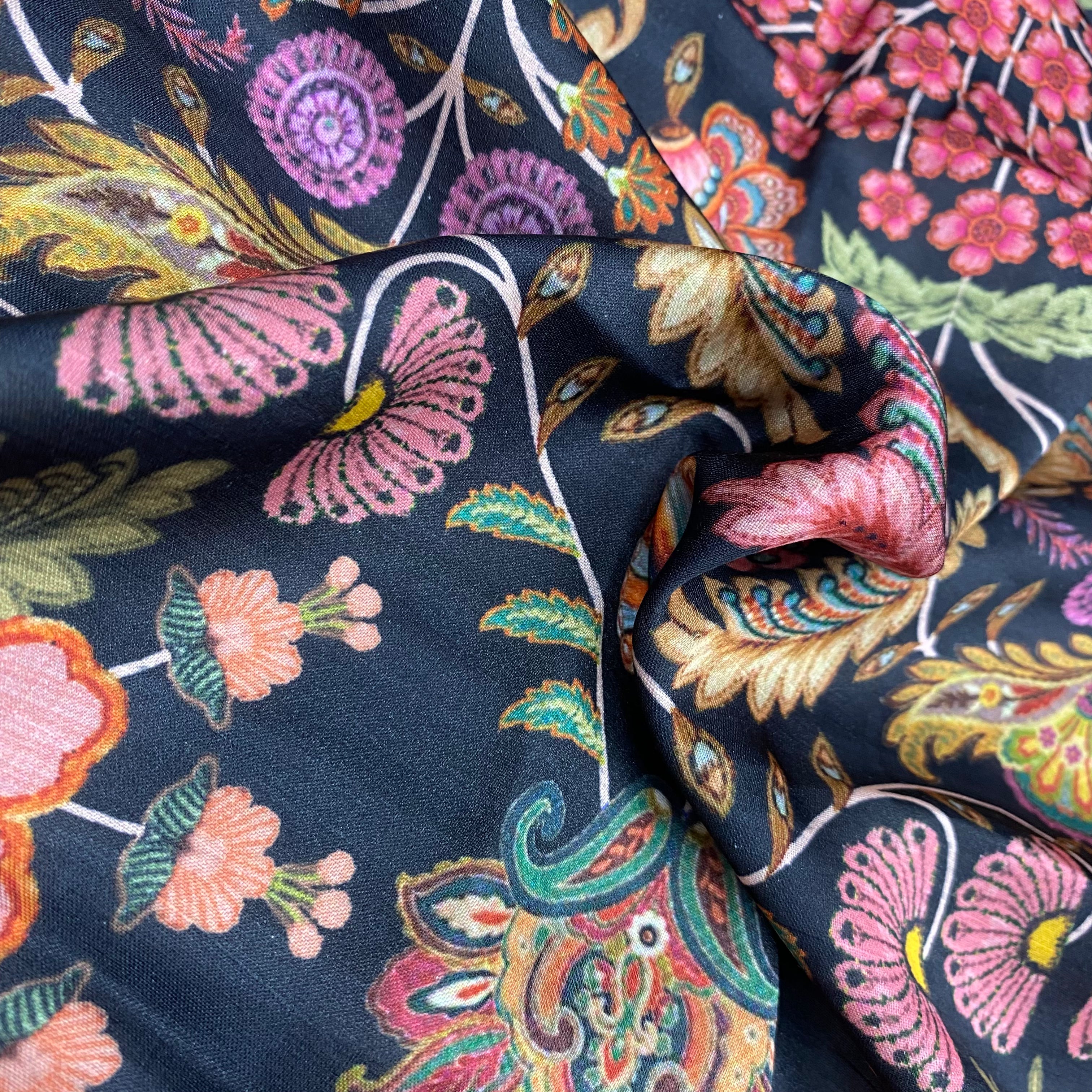 1 Meter Royal floral print on Linen Satin