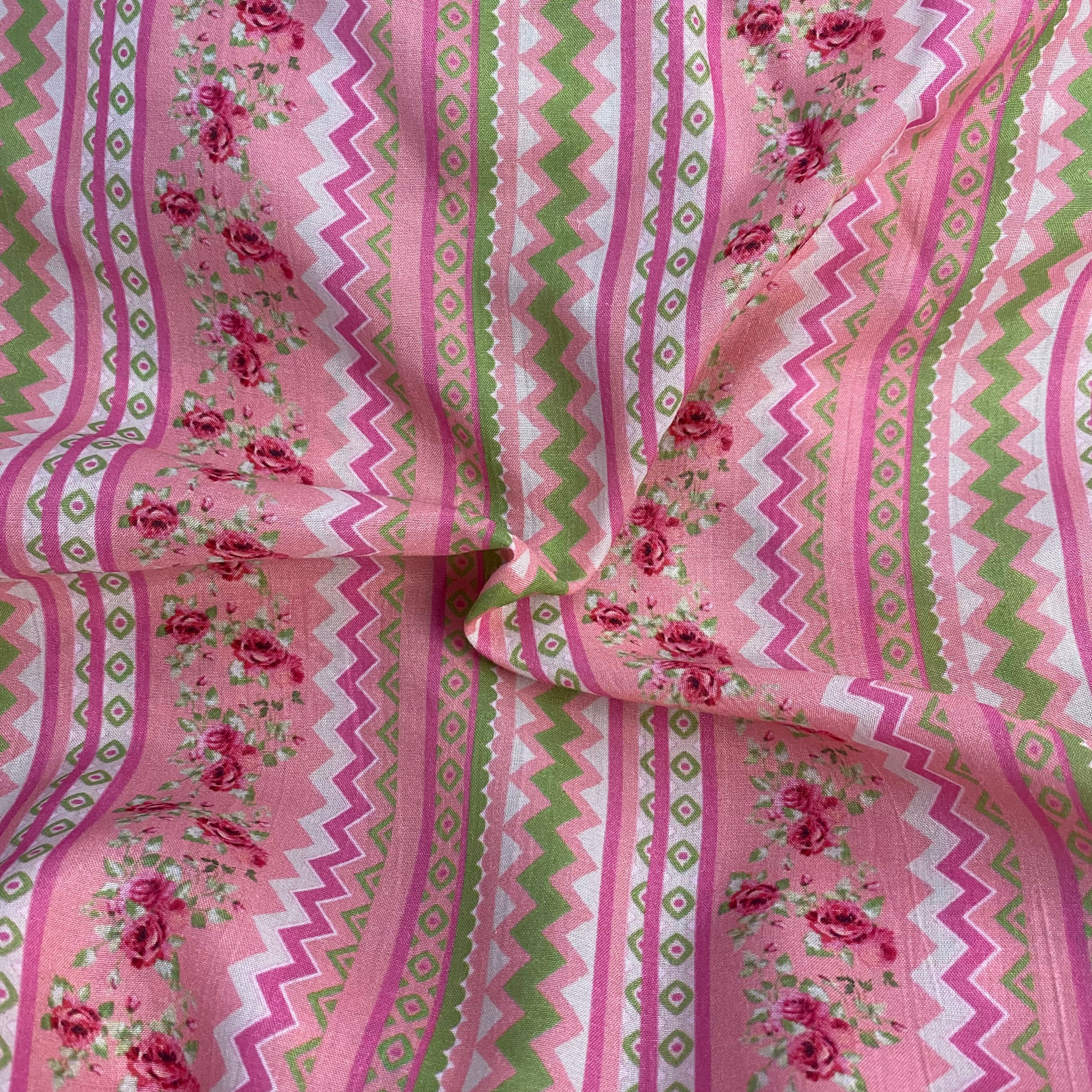 Delicate floral top with small print bottom on muslin, per meter price