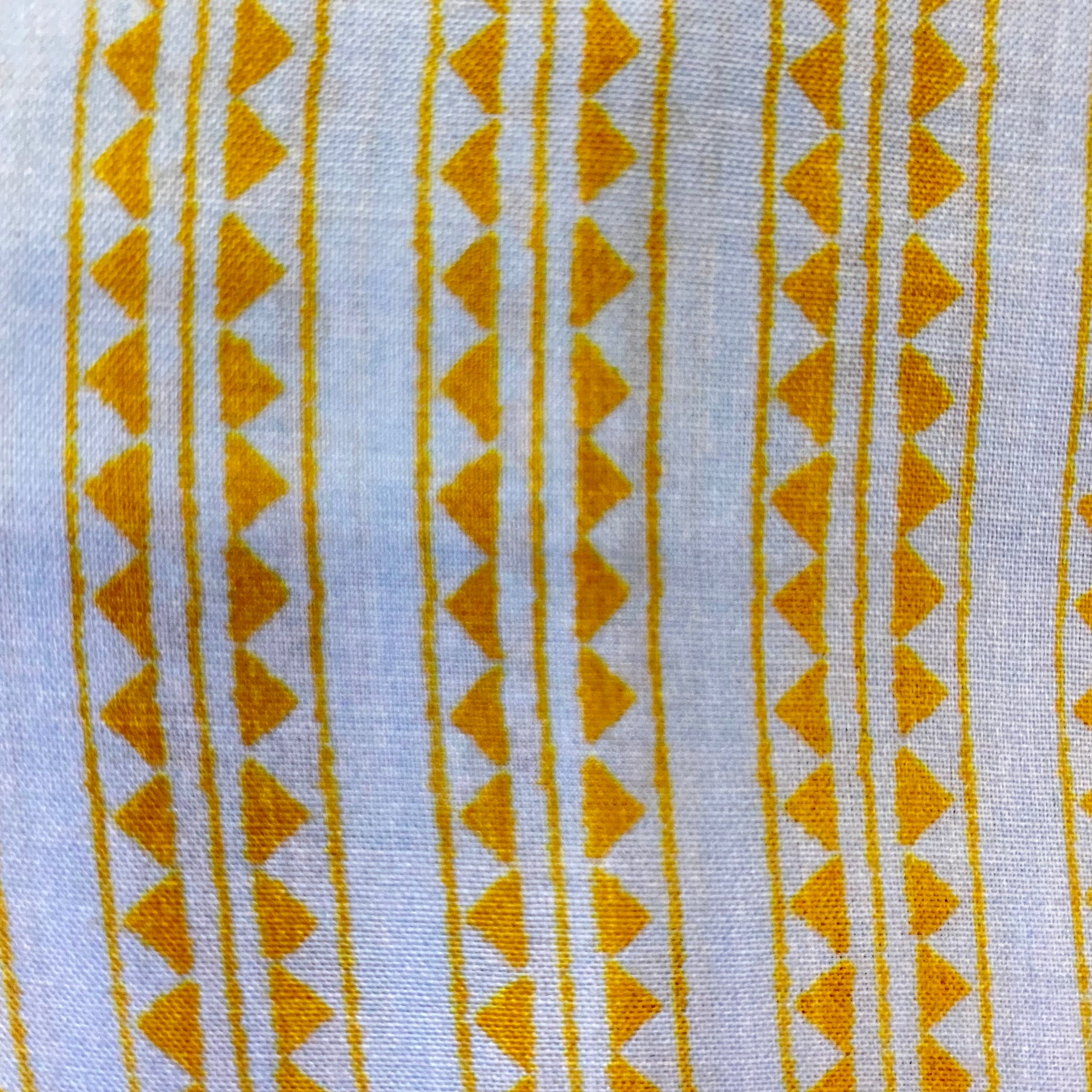 Comfortable and trendy geometric print on Pure muslin fabric - Sky Blue & Yellow, per meter price