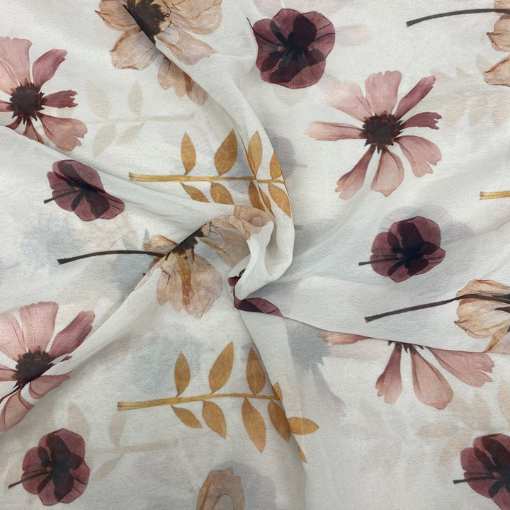 1.5 Meter - Pastel pink with contrasting florals on Georgette