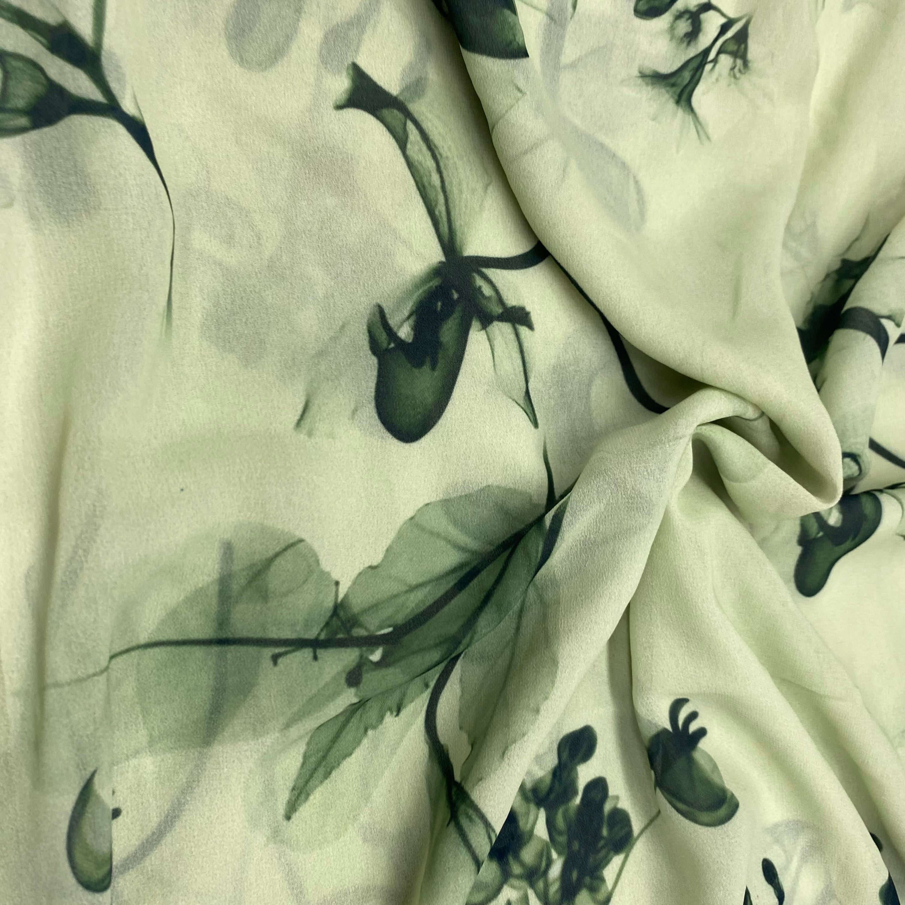 1.5 meter - Floral on pastel green in Georgette