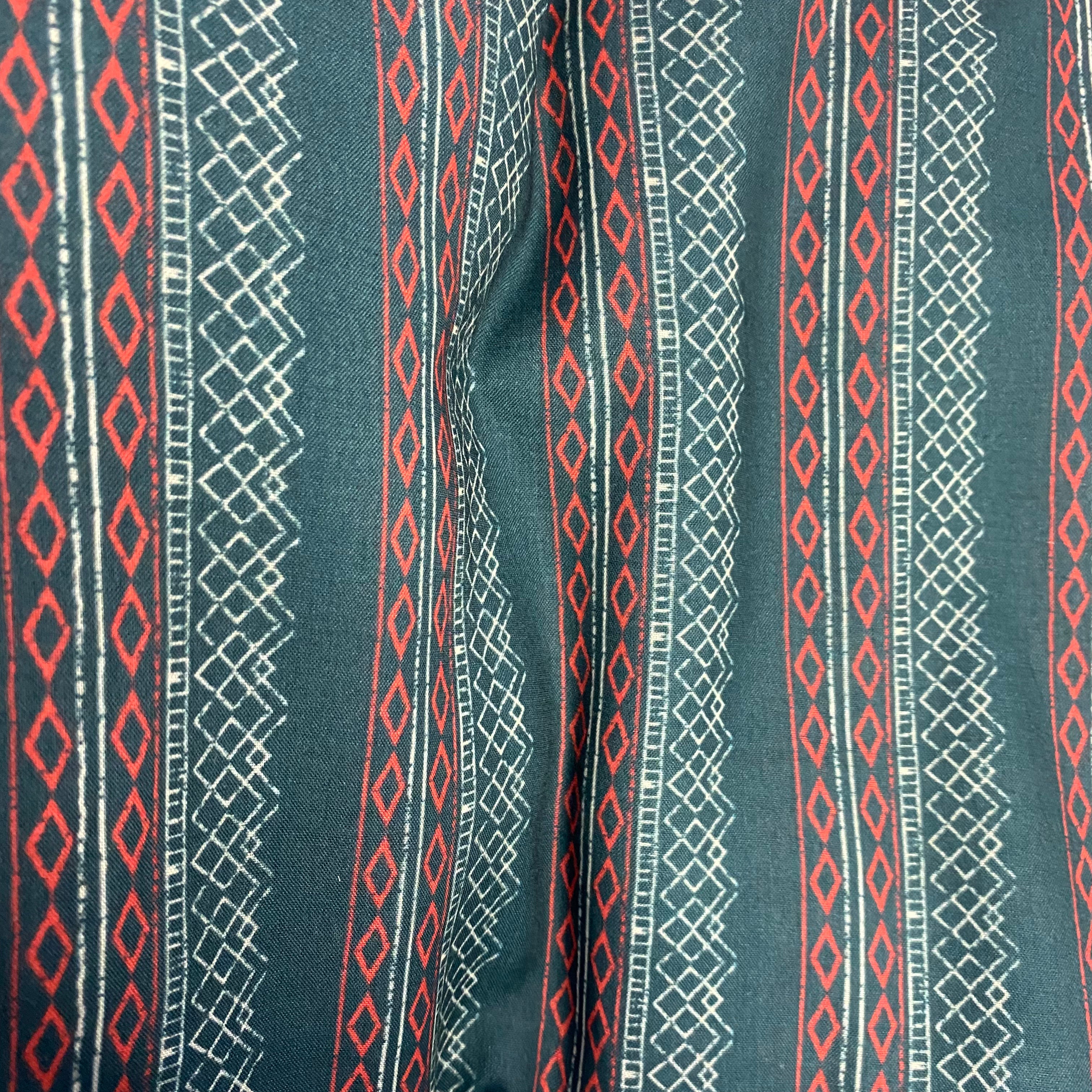 Mul cotton mix match set with contrast leaf top and Geometric lined bottom- Green, per meter price