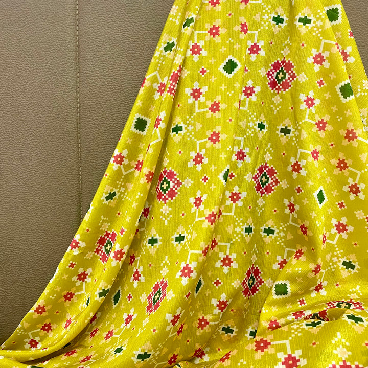 Gracious Green Patola print on Chinon fabric per meter