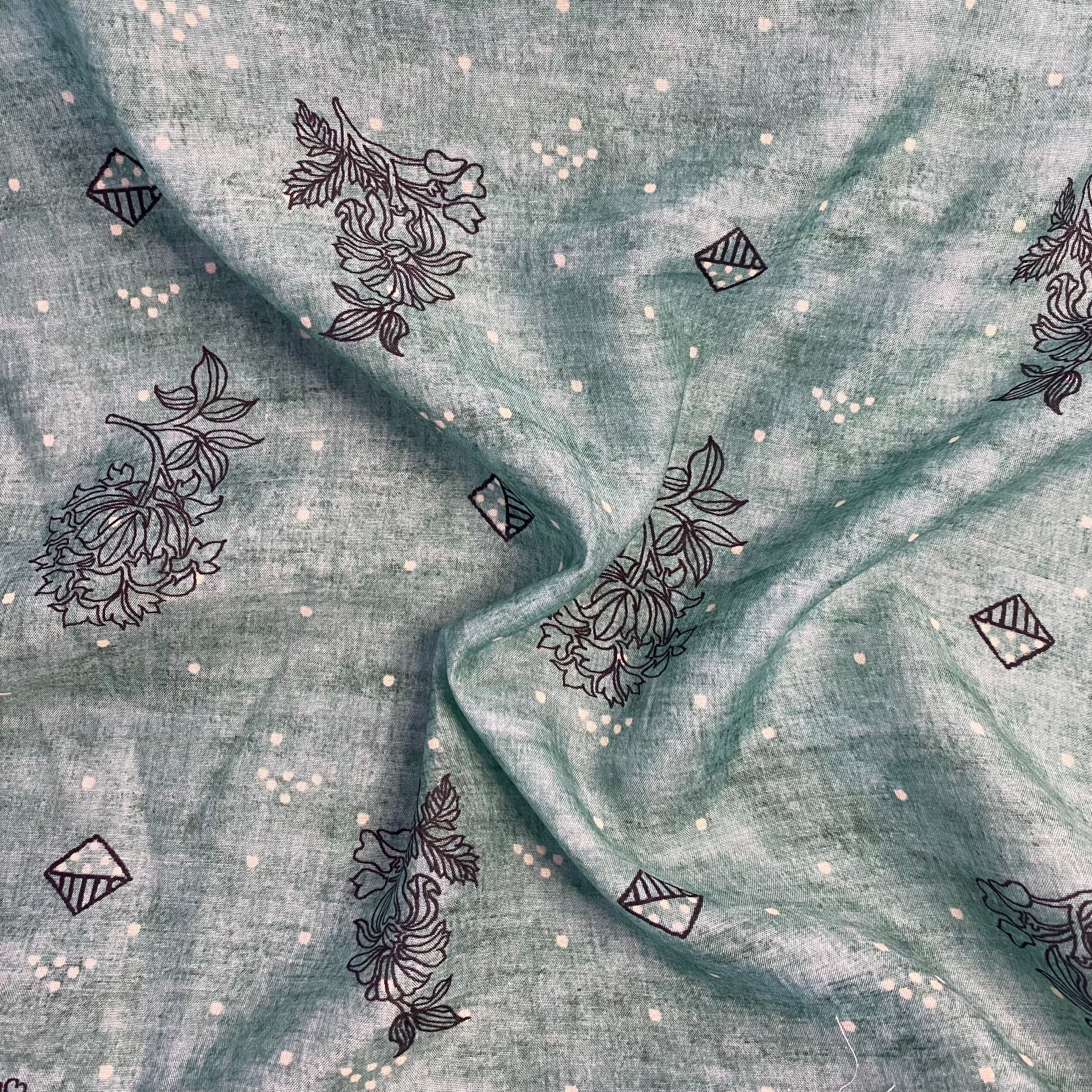 Abstract printed top with royal striped print on bottom on Muslin fabric, per meter price