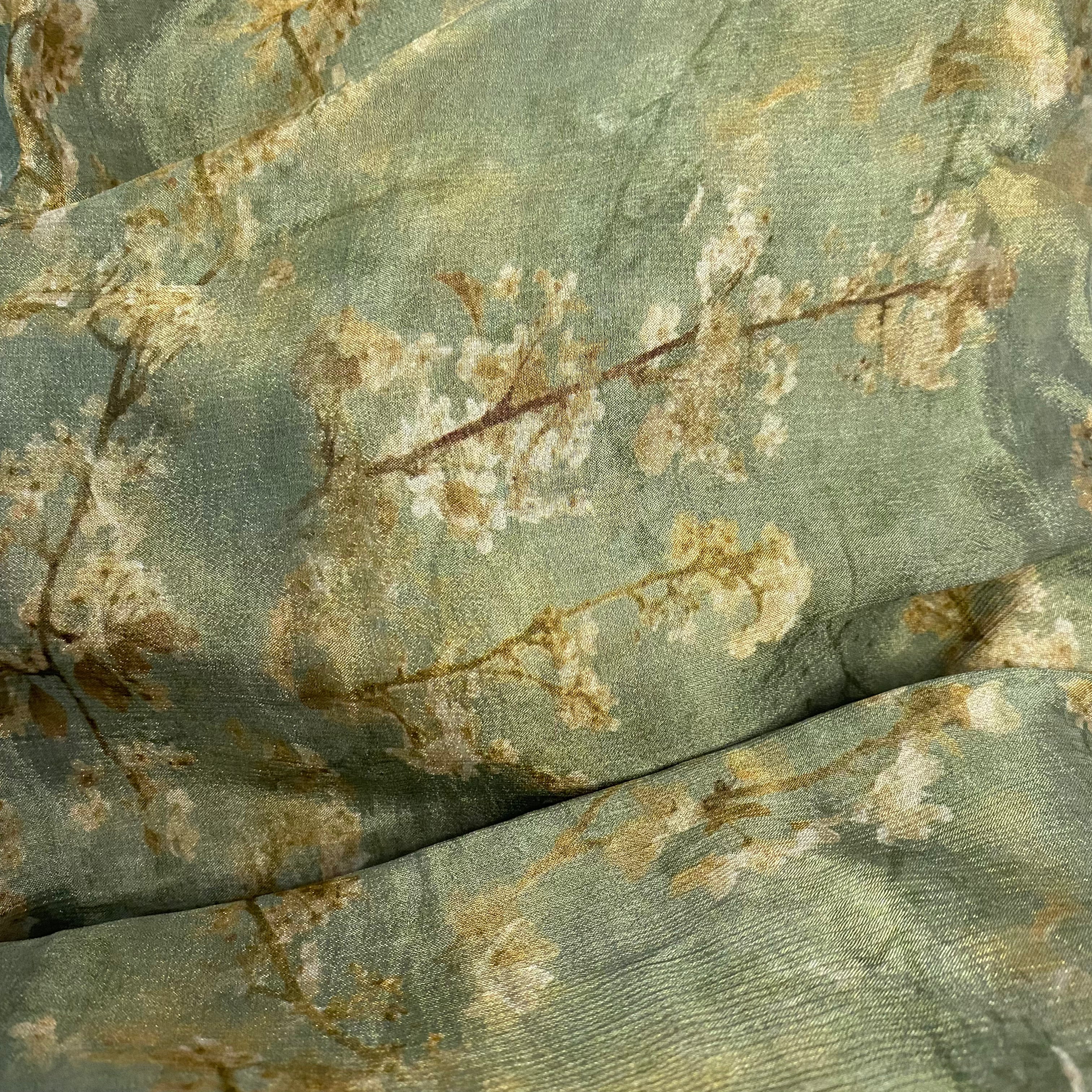 All over floral branch print on Chinon chiffon Per meter (green)