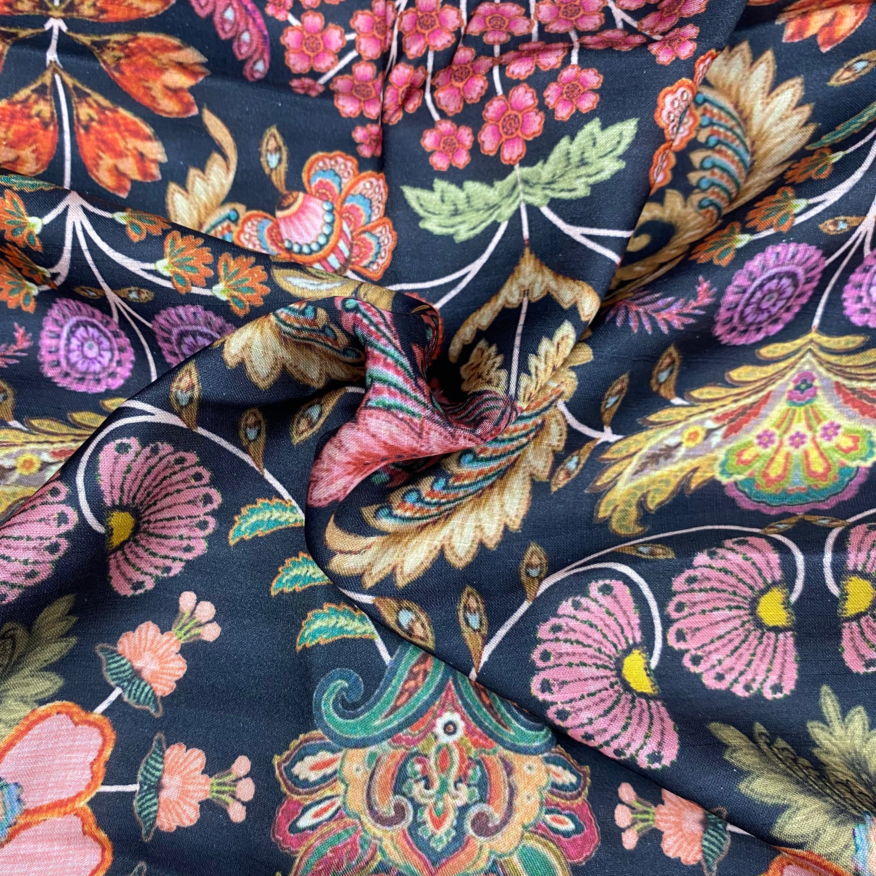 1 Meter Royal floral print on Linen Satin