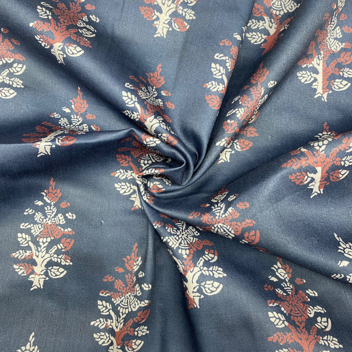 1.25 Meter - Classy and double shaded floral leaf print on Rich Satin fabric