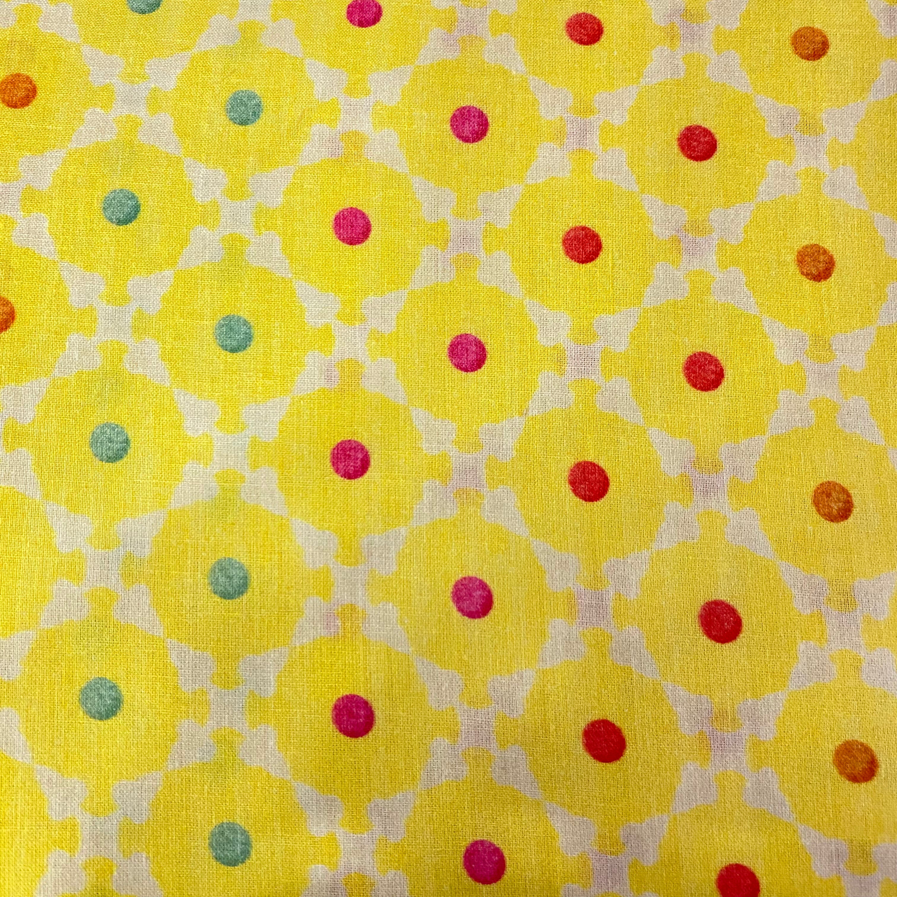 Top And Bottom Yellow Colored Printed Super Cotton Fabric With Booti And Circular Print per meter price