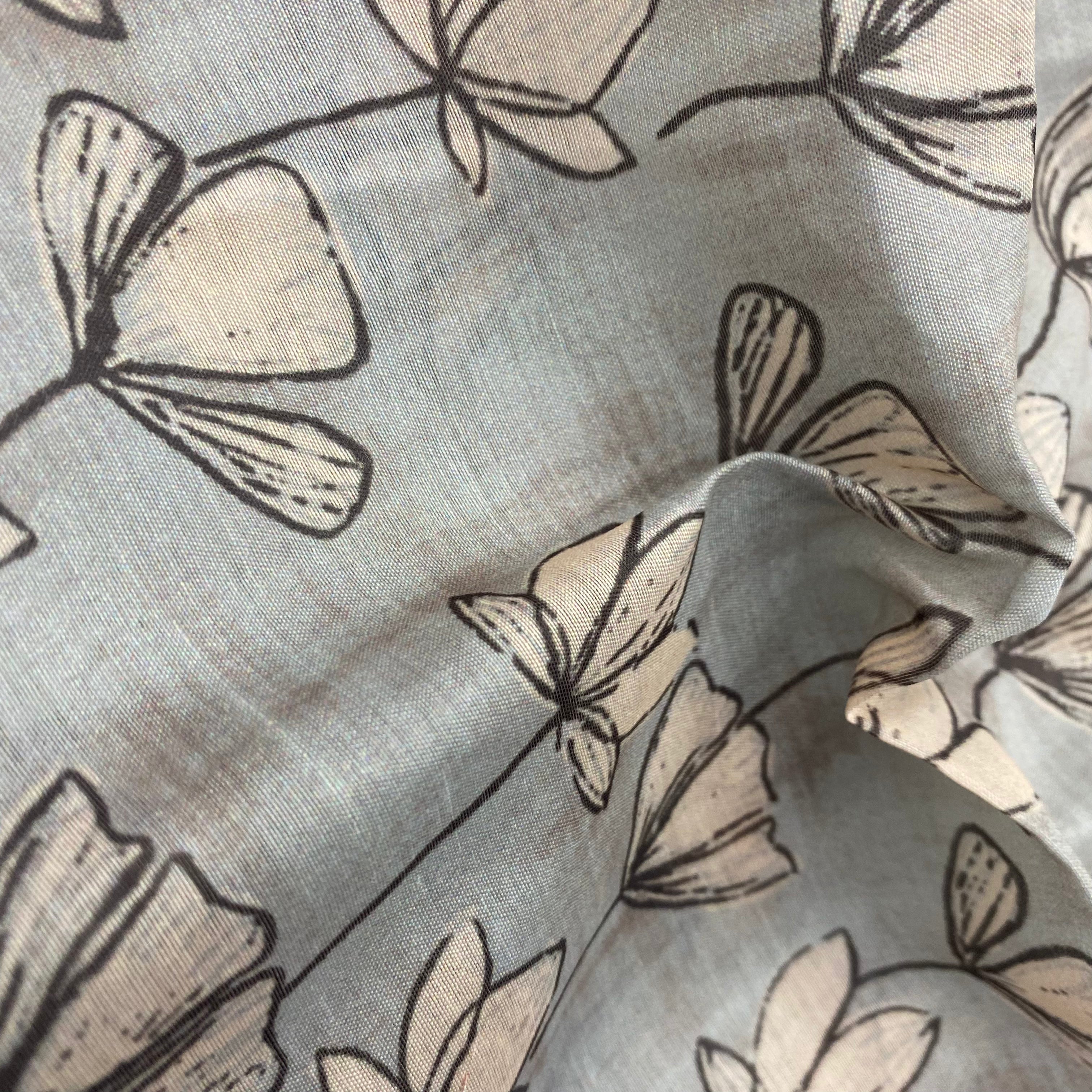 1 Meter - Aesthetic floral print on Chanderi fabric