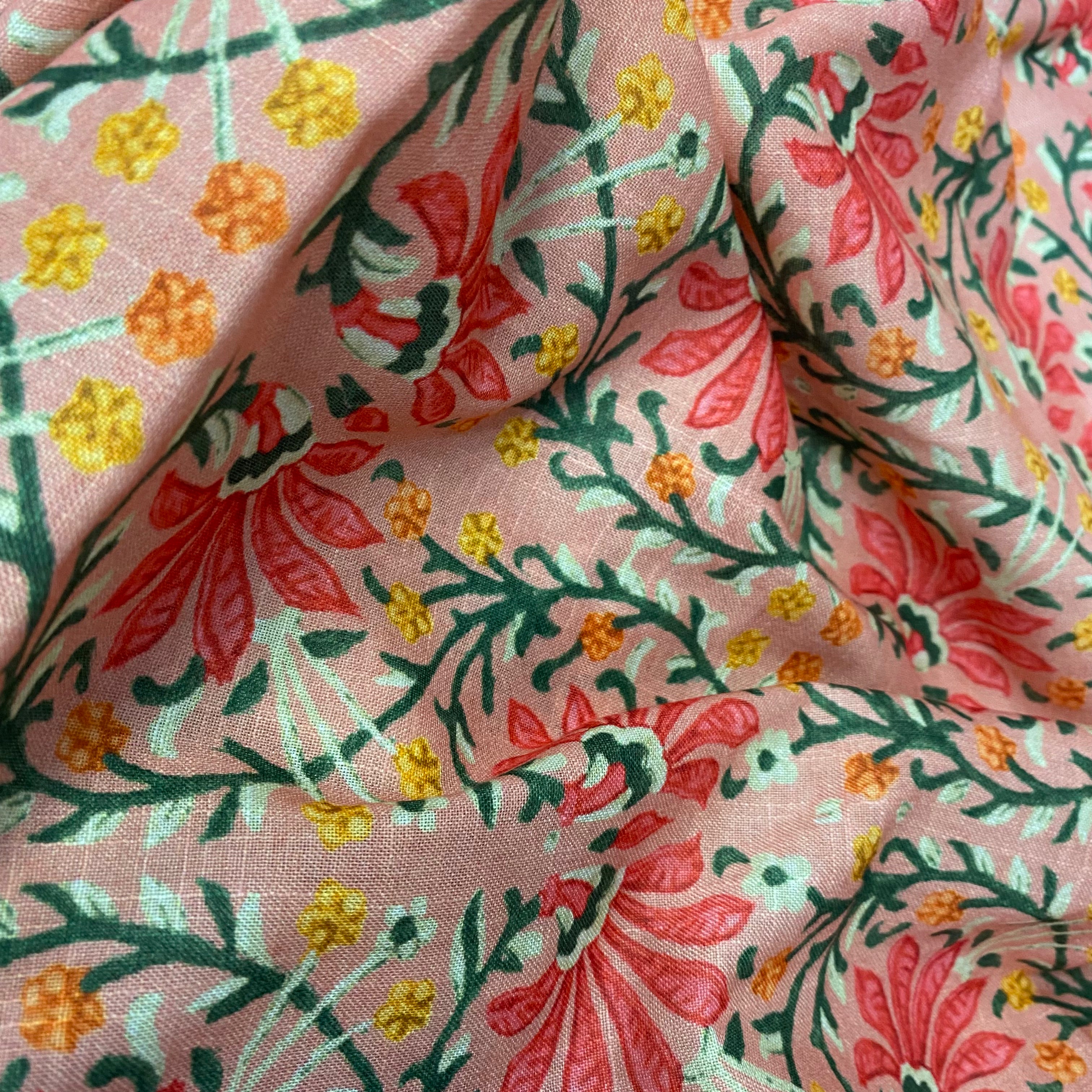 1.25 Meter - Cotton Linen Pastel pink floral print
