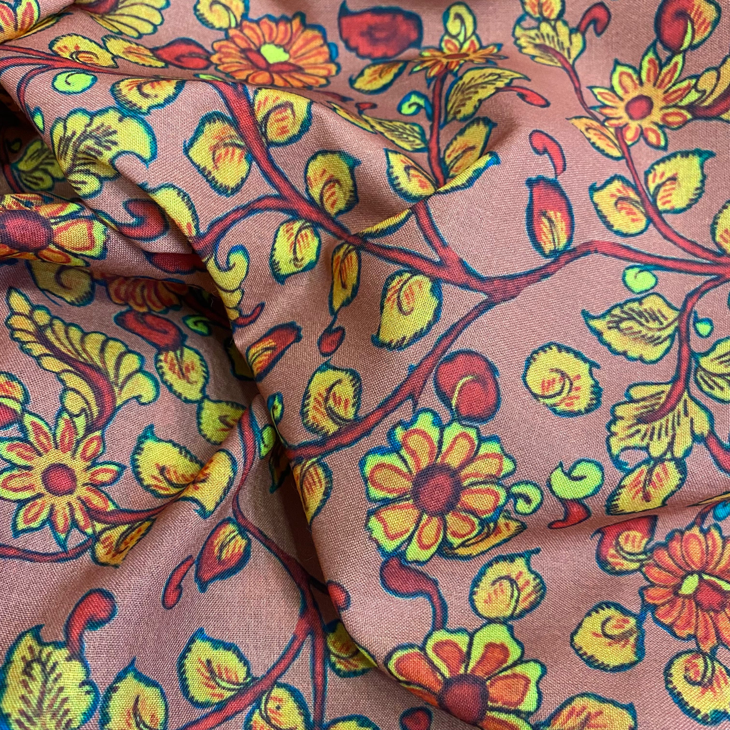 Earthy color kalamkari print on Soft-cotton fabric per meter