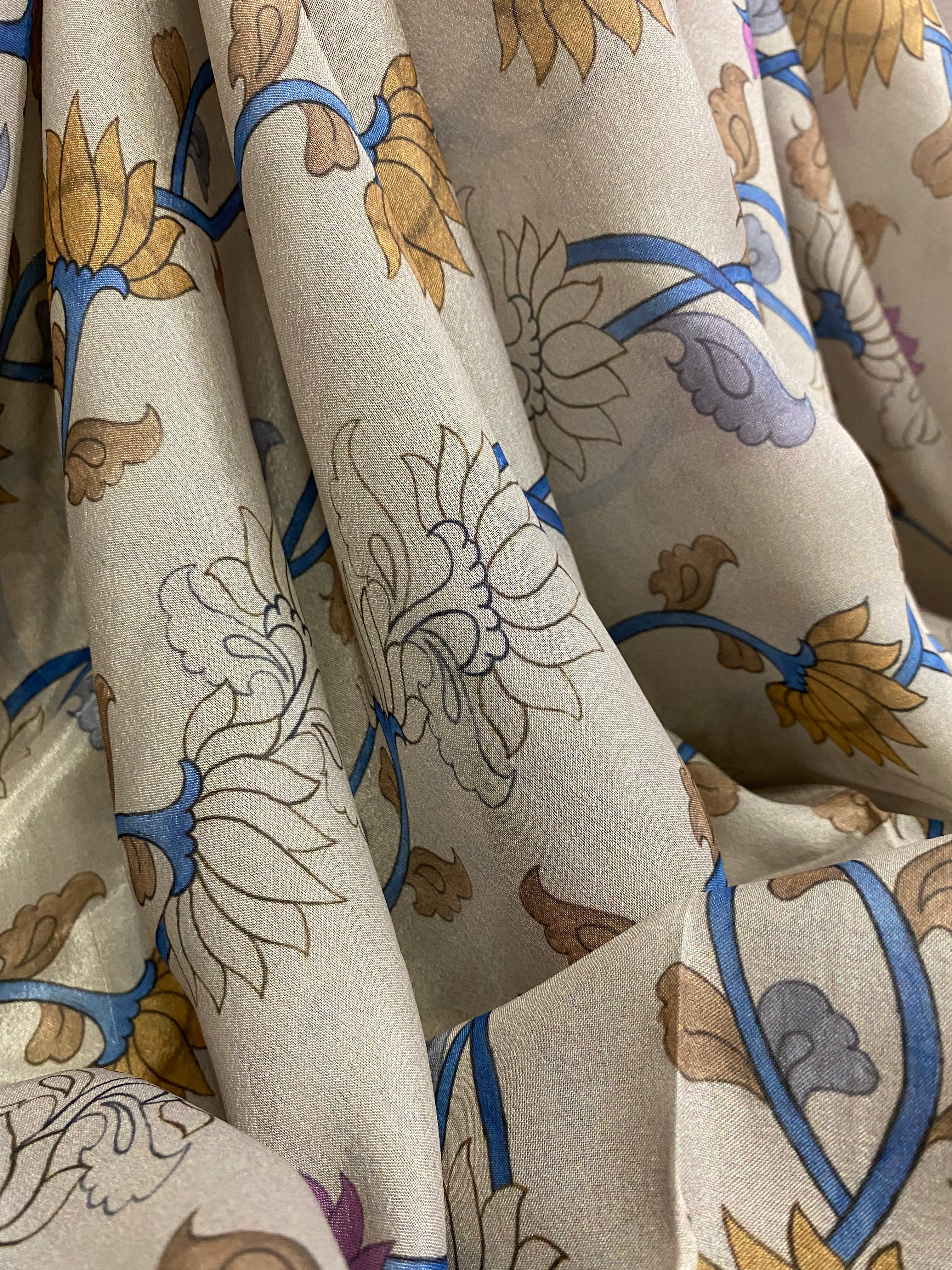 Clay Tabi Silk fabric with multicoloured kalamkari Design per meter