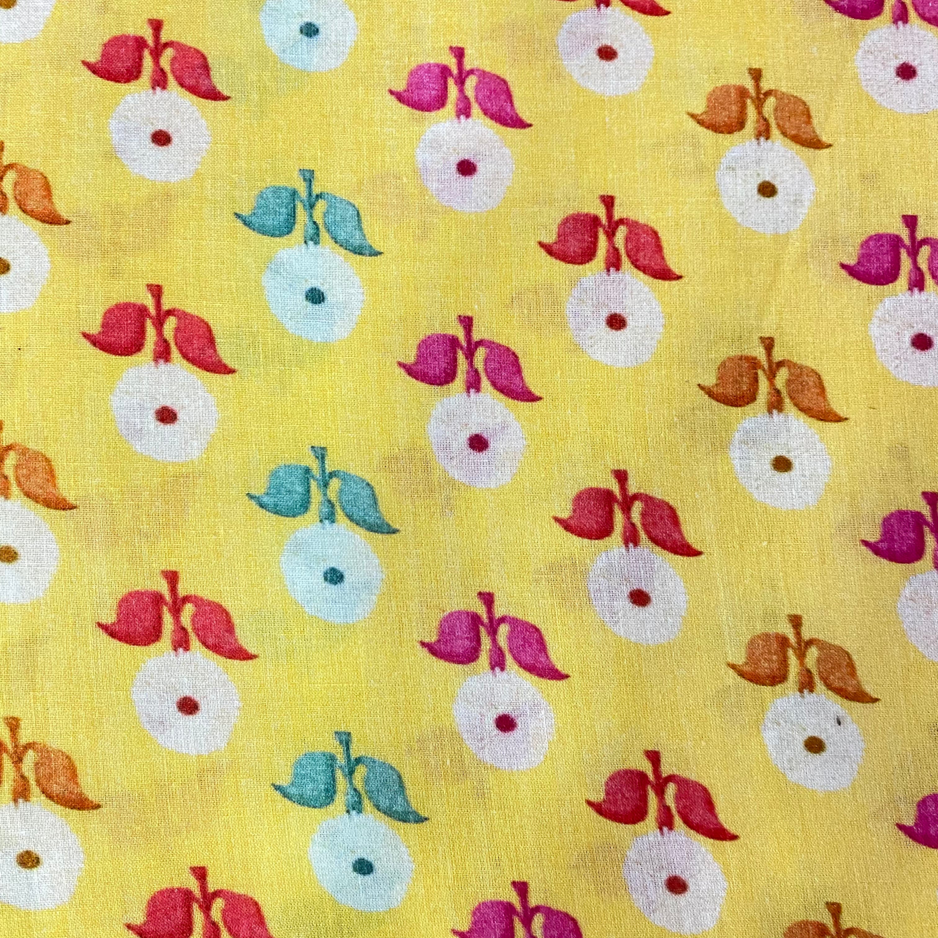 Top And Bottom Yellow Colored Printed Super Cotton Fabric With Booti And Circular Print per meter price