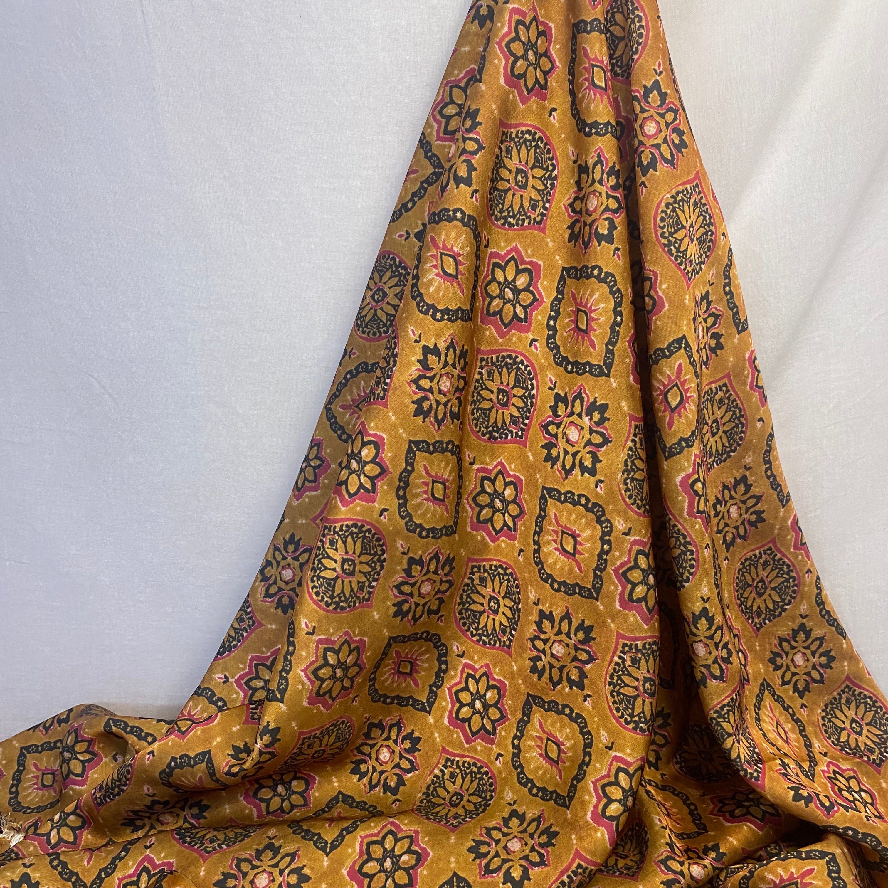 Ajrakh print variant on Linen Satin fabric per meter