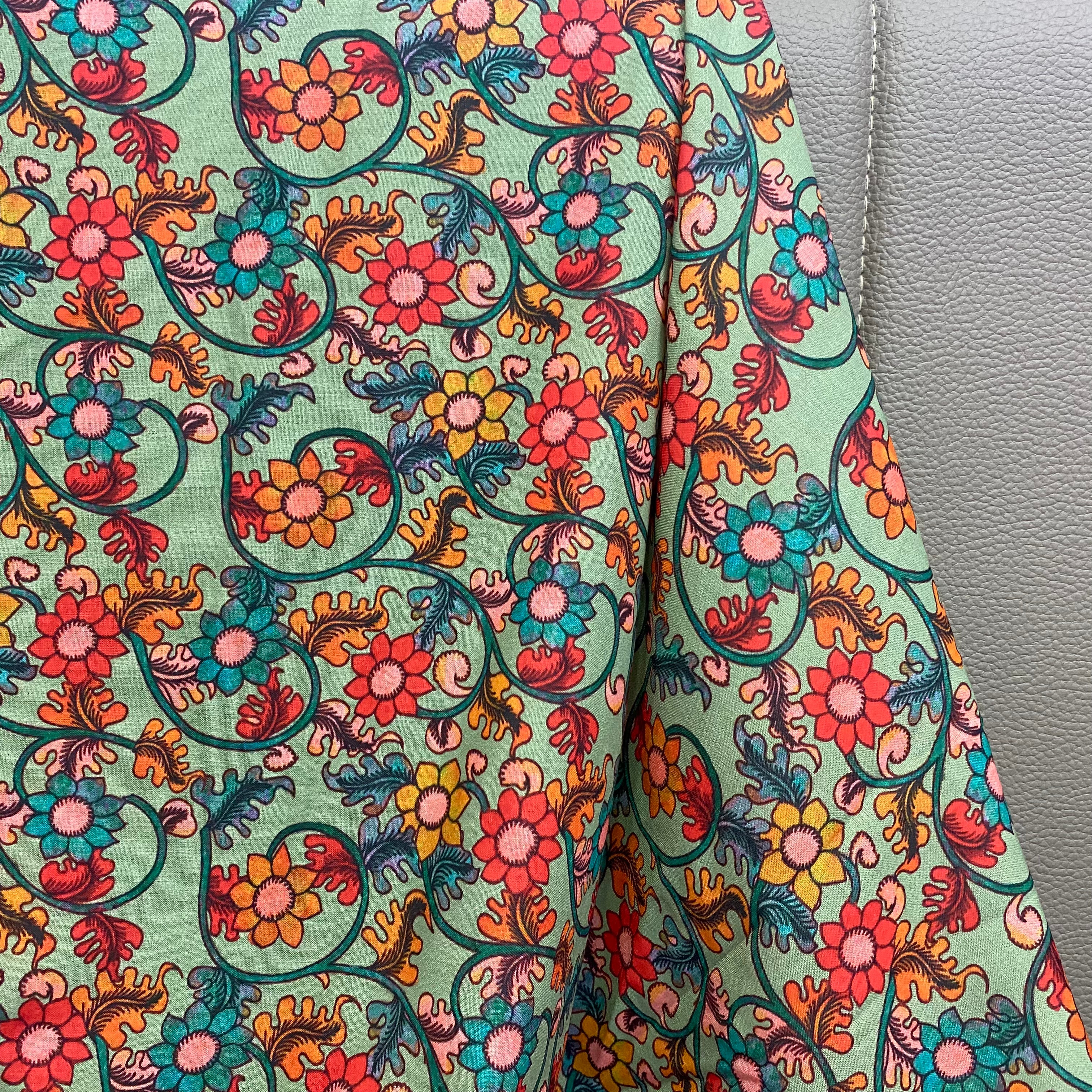 Best seller : Sage green kalamkari design on Soft Cotton fabric per meter