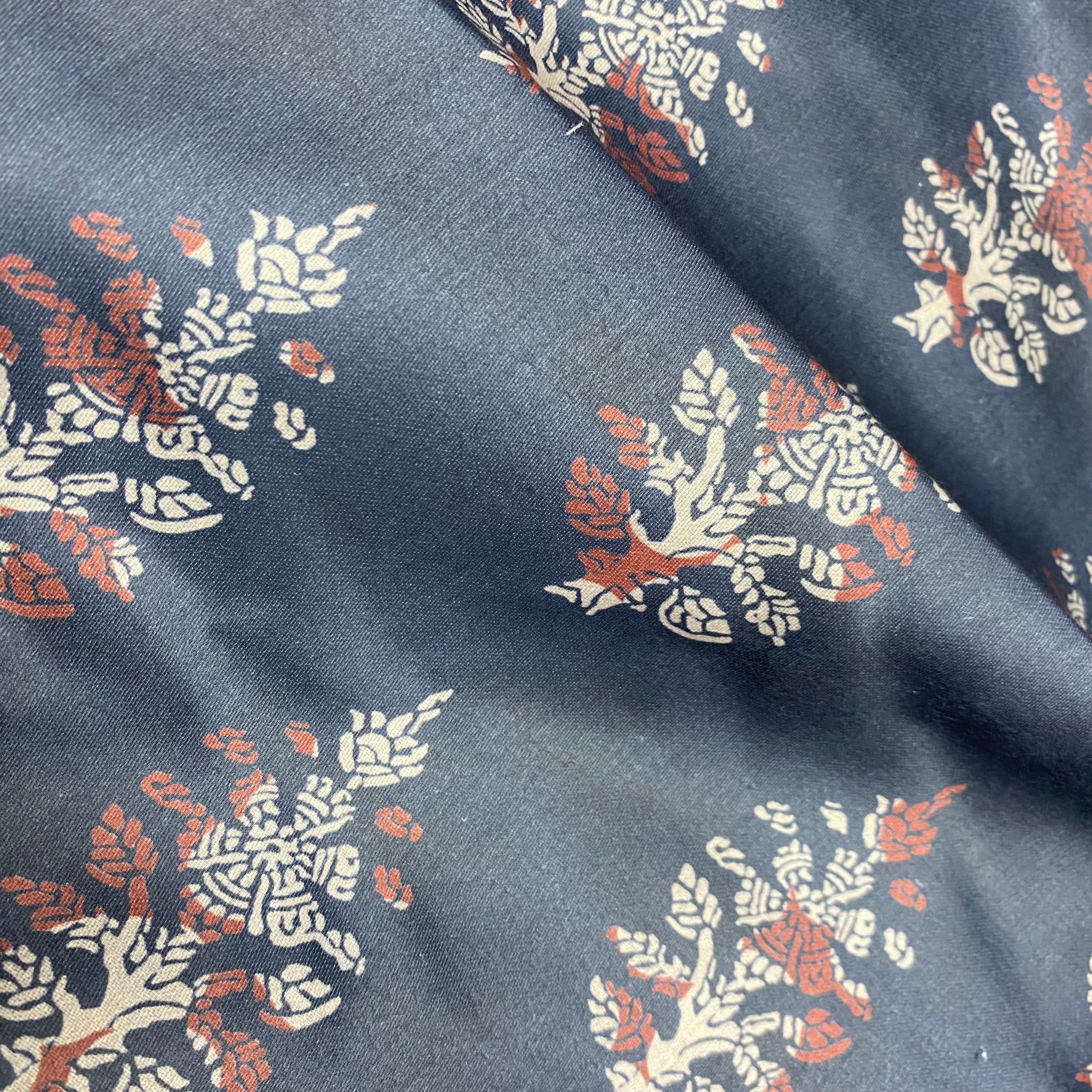 1.25 Meter - Classy and double shaded floral leaf print on Rich Satin fabric