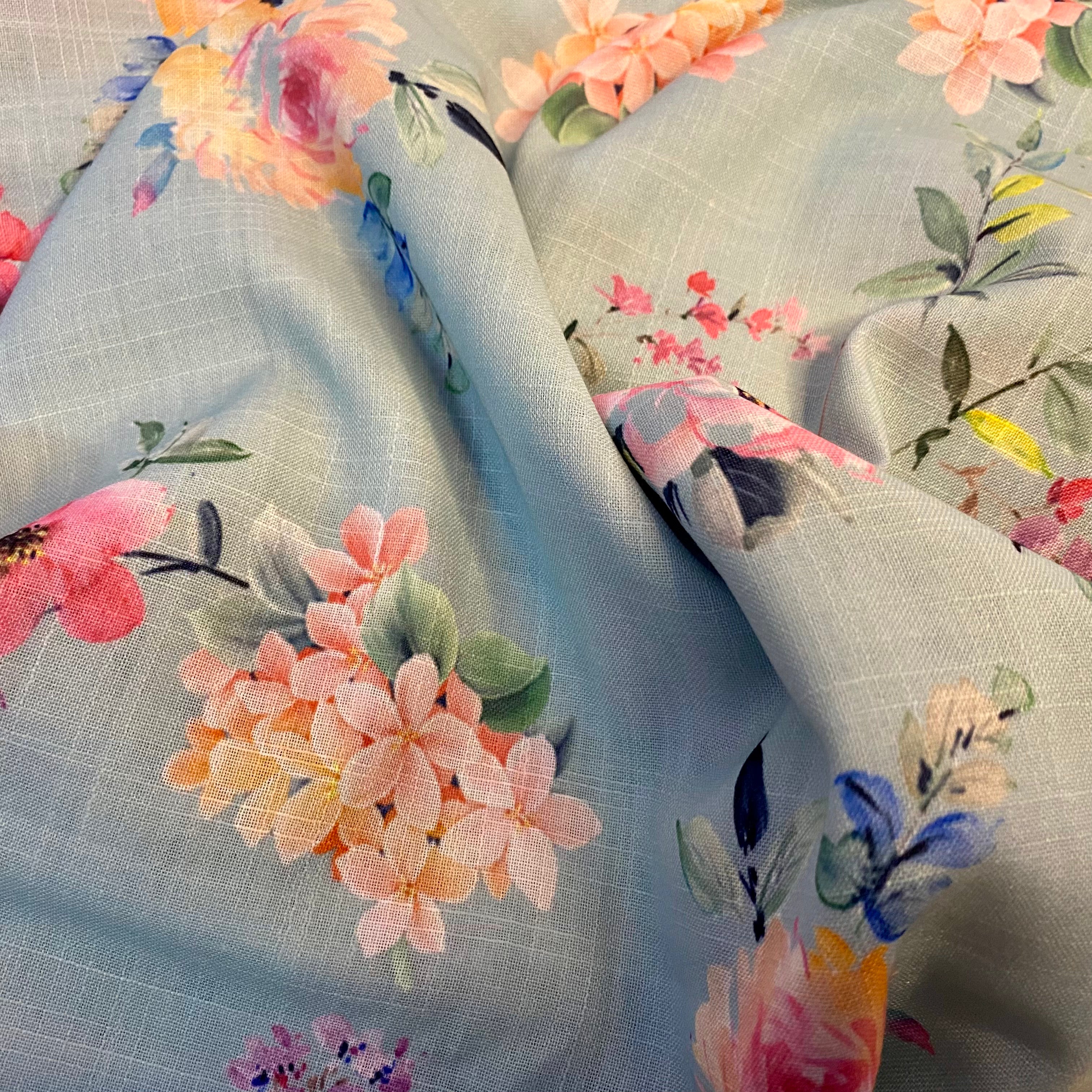 Cotton- Linen fabric with simple & classic Floral print per meter
