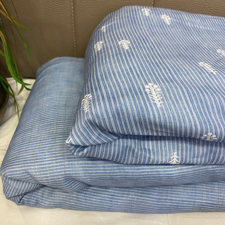 Striped Top Bottom with booti on Cotton-Linen, per meter price