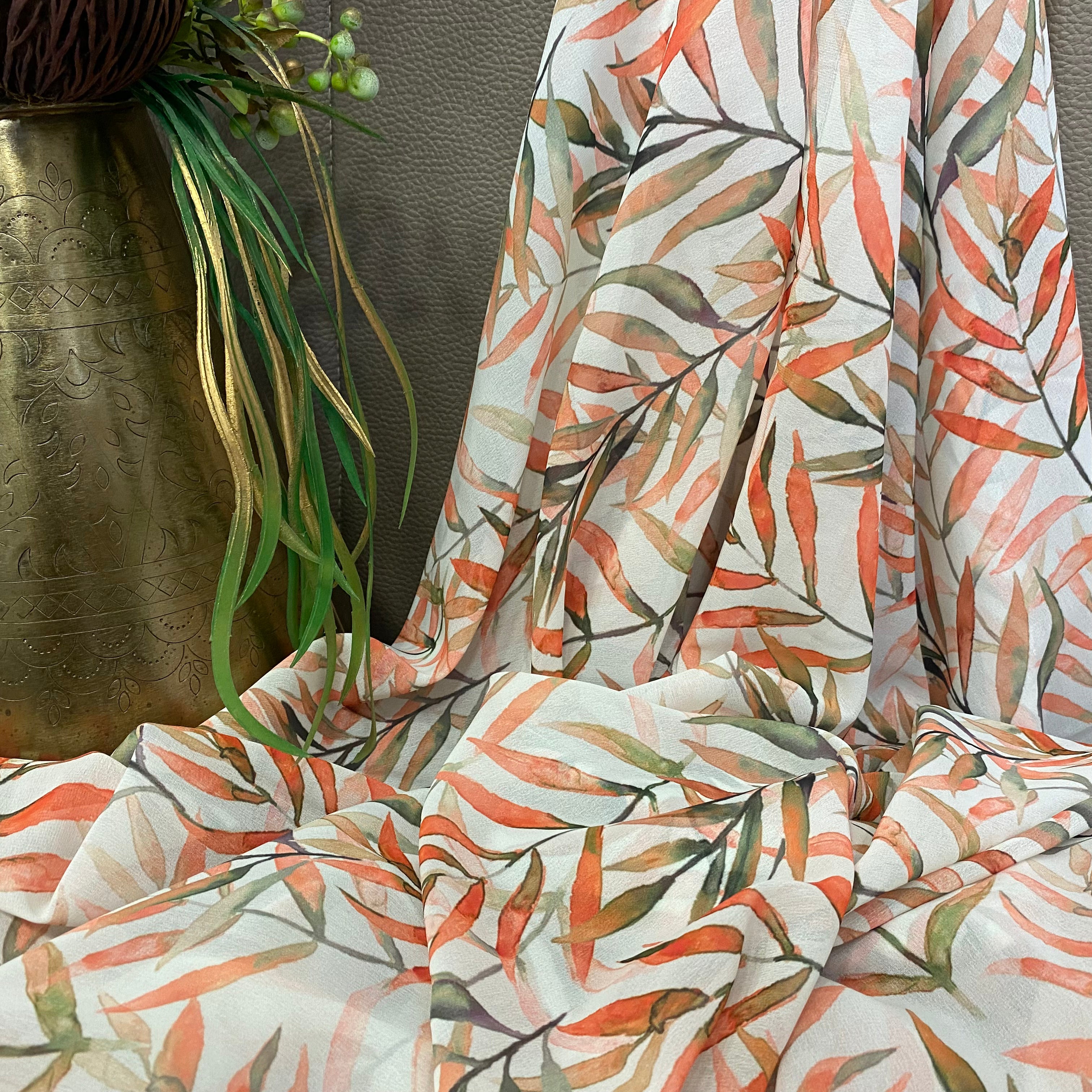 Exquisite All Over Leaf Print on Georgette fabric per meter