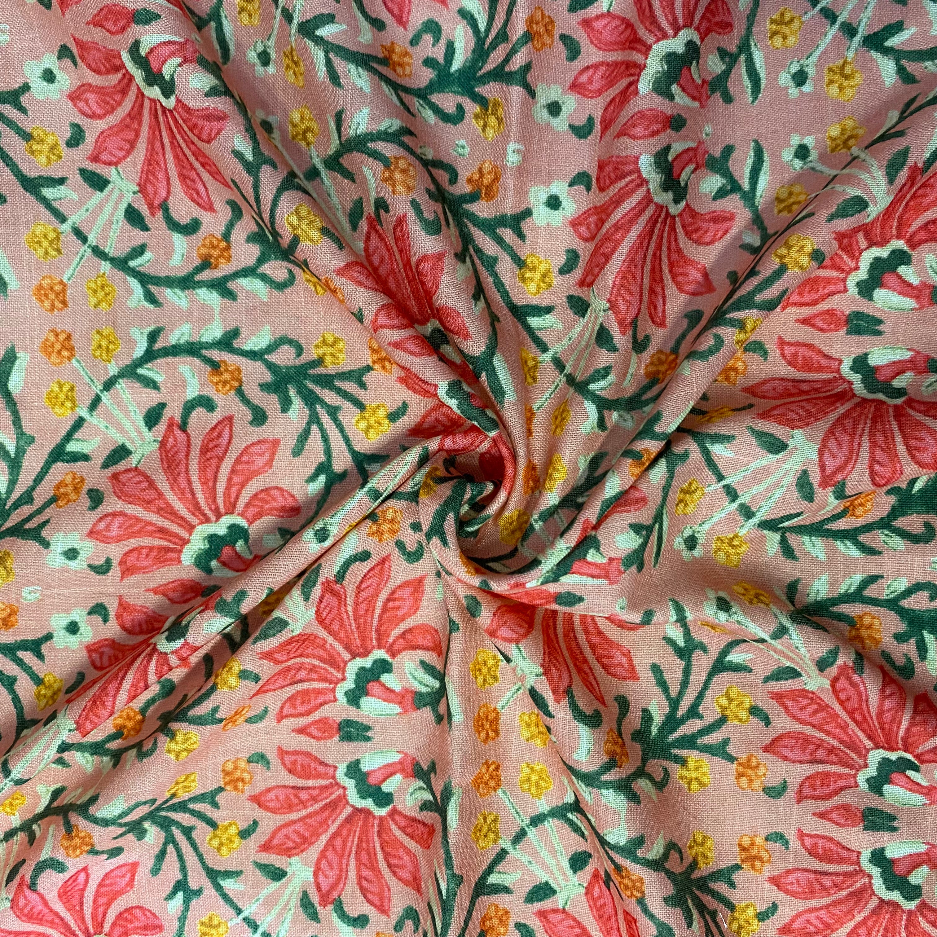 1.25 Meter - Cotton Linen Pastel pink floral print