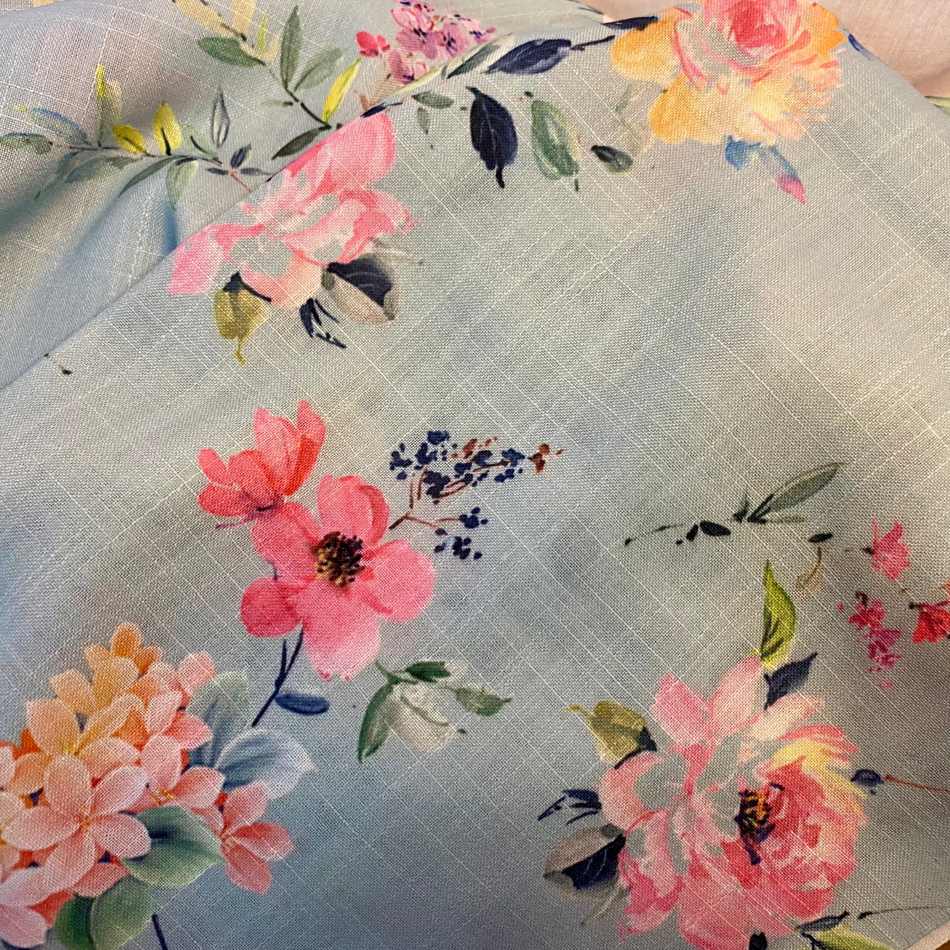 Cotton- Linen fabric with simple & classic Floral print per meter