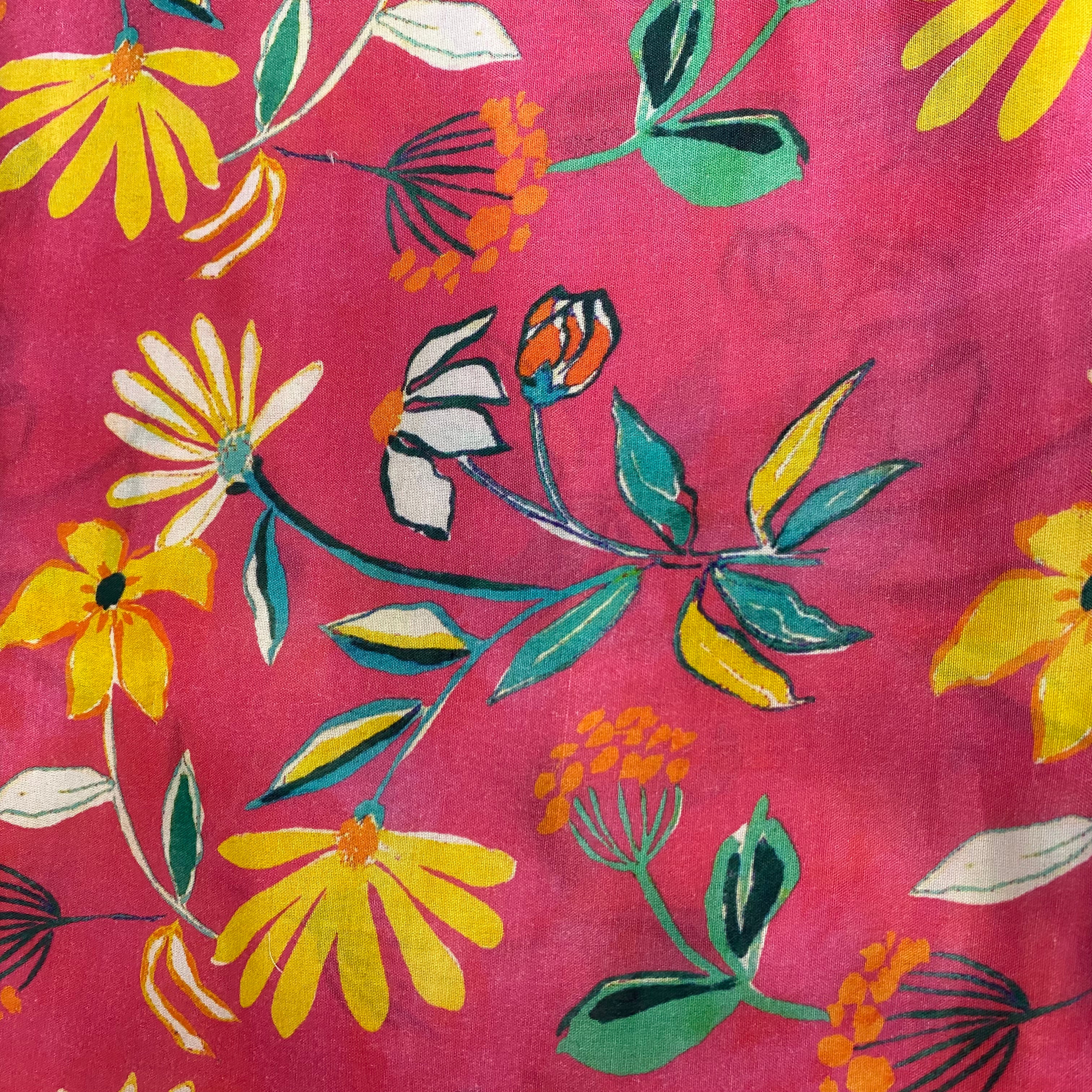 Hot pink shaded Top and bottom Floral print set on Pure muslin fabric, per meter price