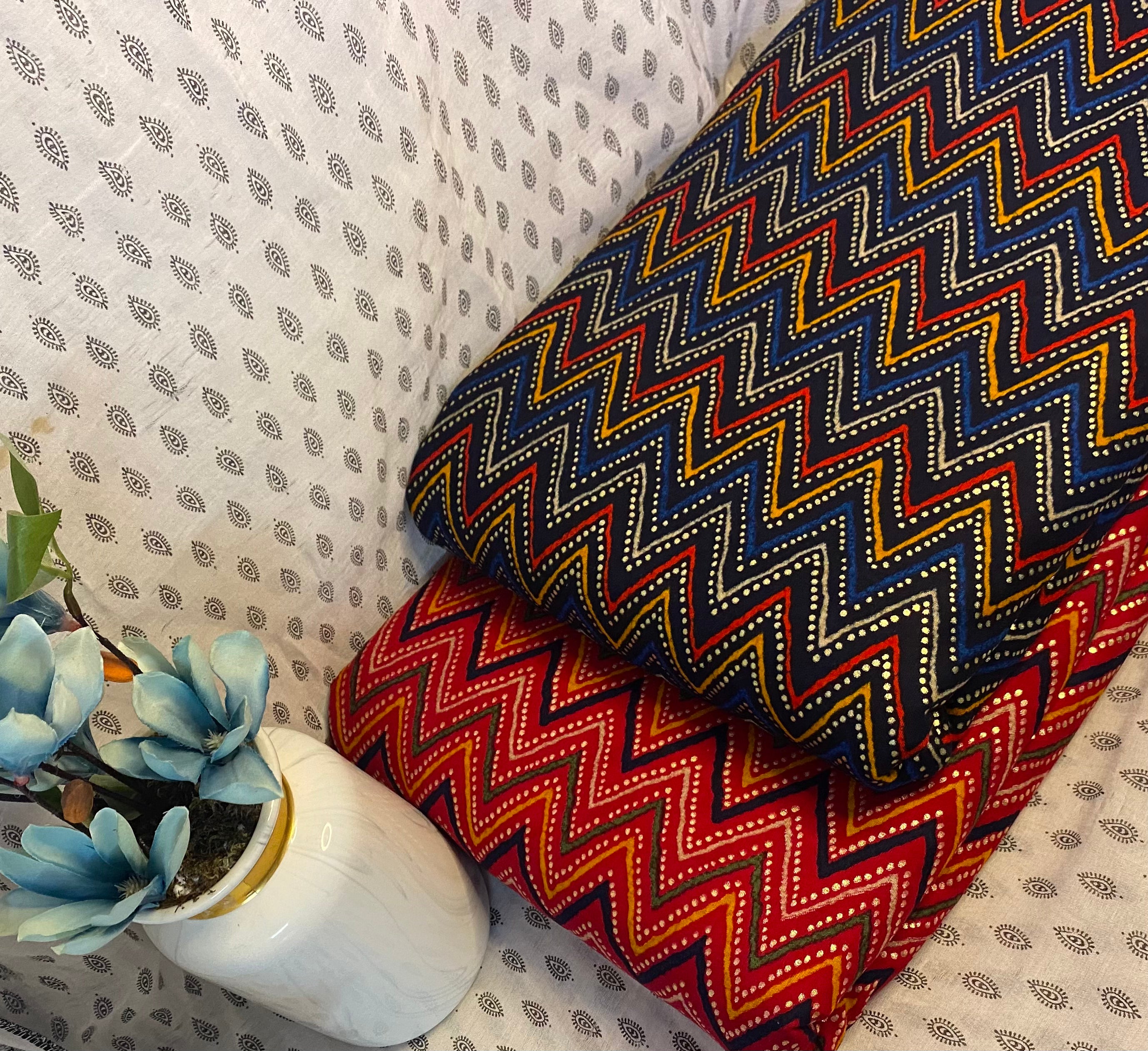 Zig Zag lines with foil print on Rayon per meter