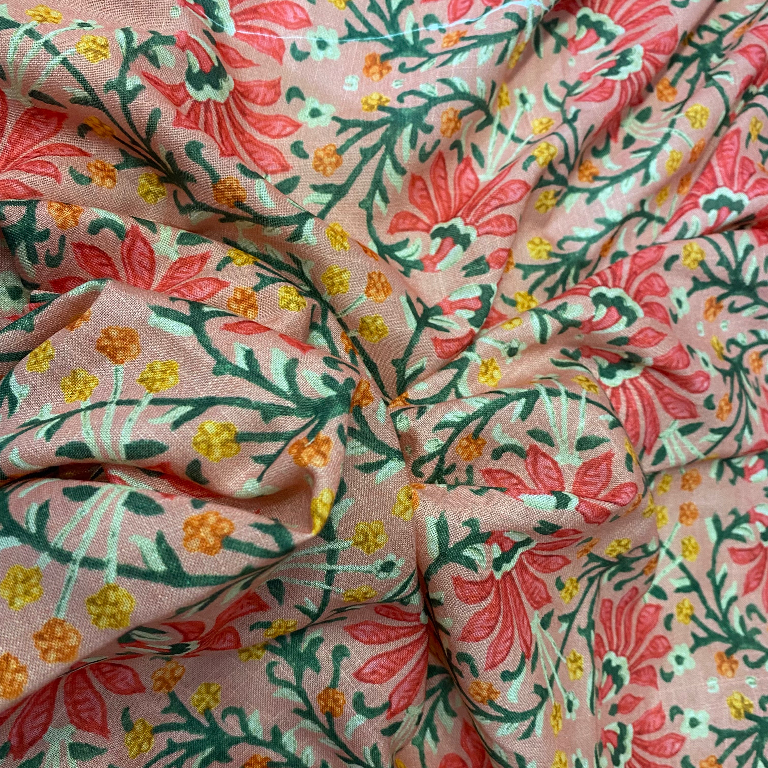 1.25 Meter - Cotton Linen Pastel pink floral print