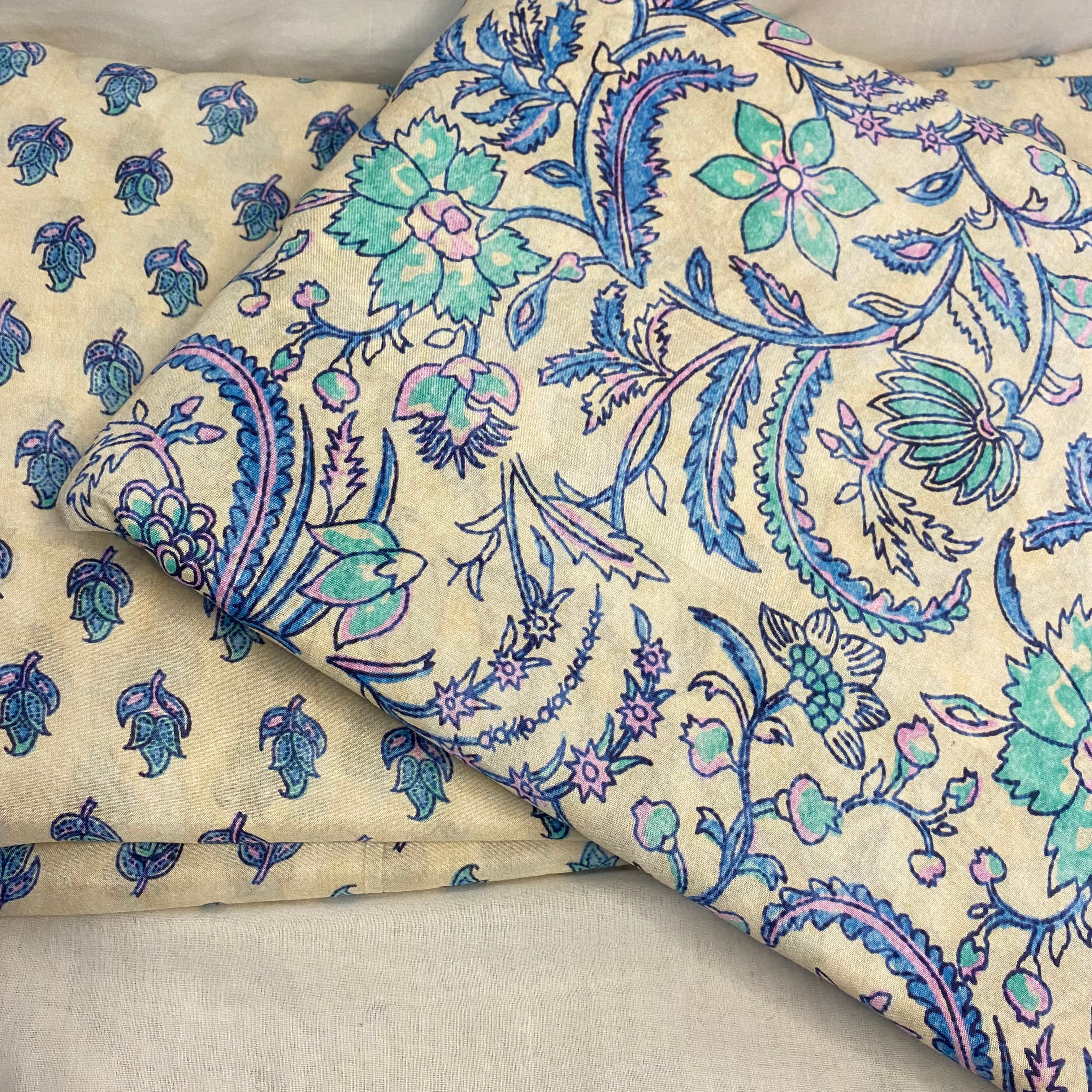 Royal white printed muslin top bottom set, per meter price