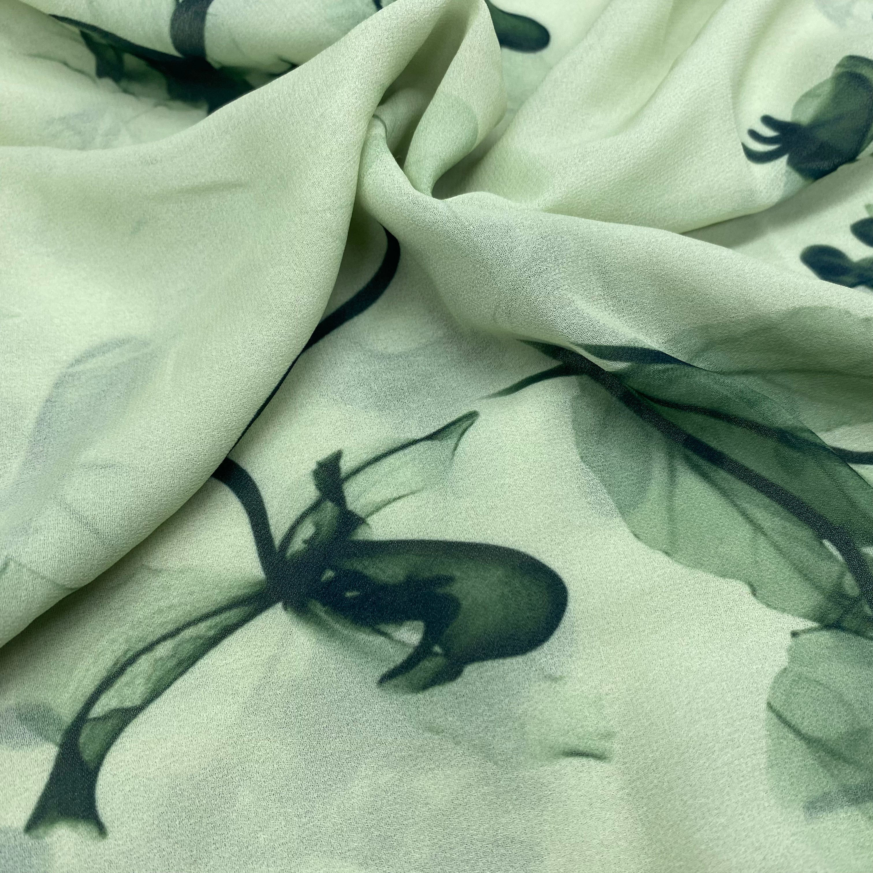 1.5 meter - Floral on pastel green in Georgette