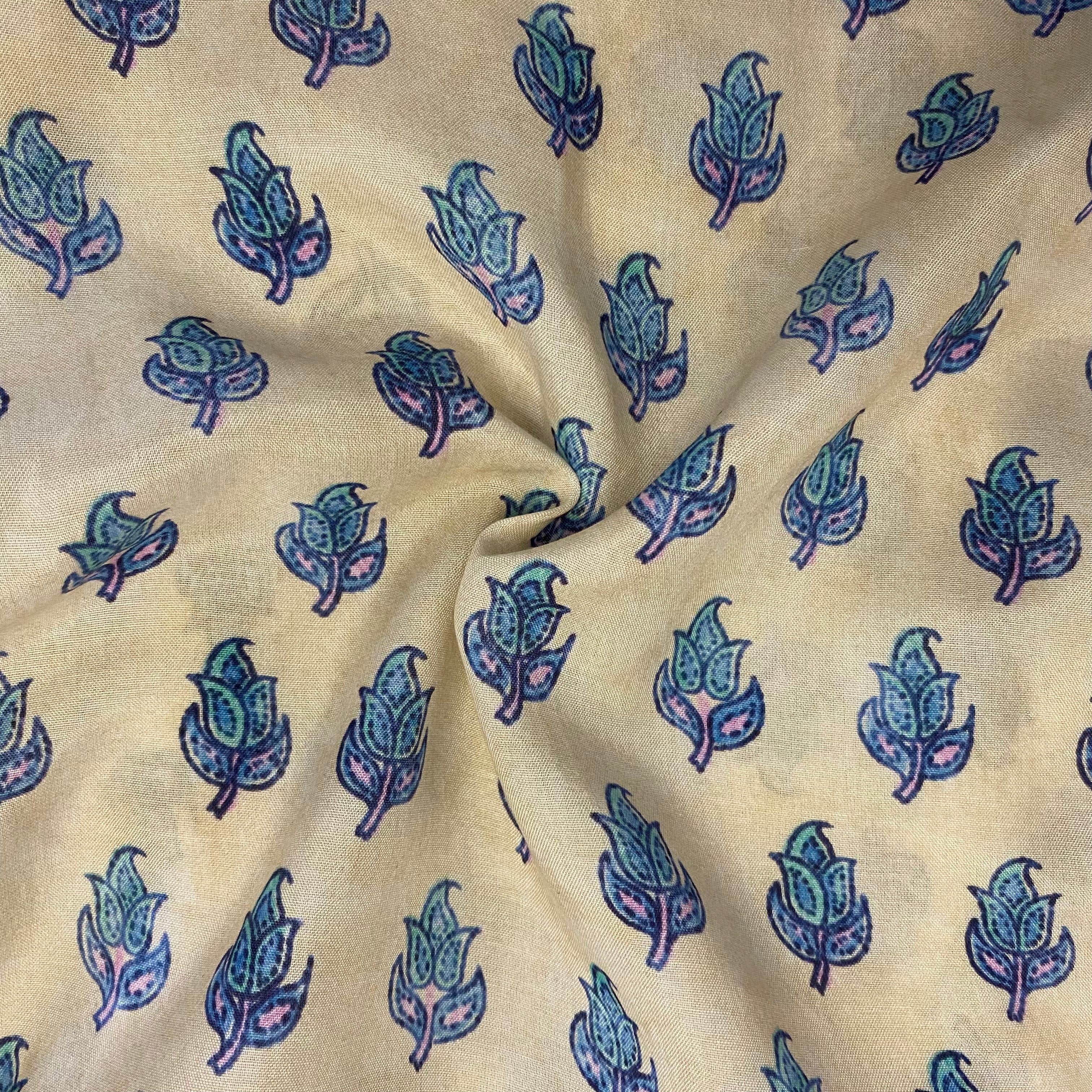 Royal white printed muslin top bottom set, per meter price