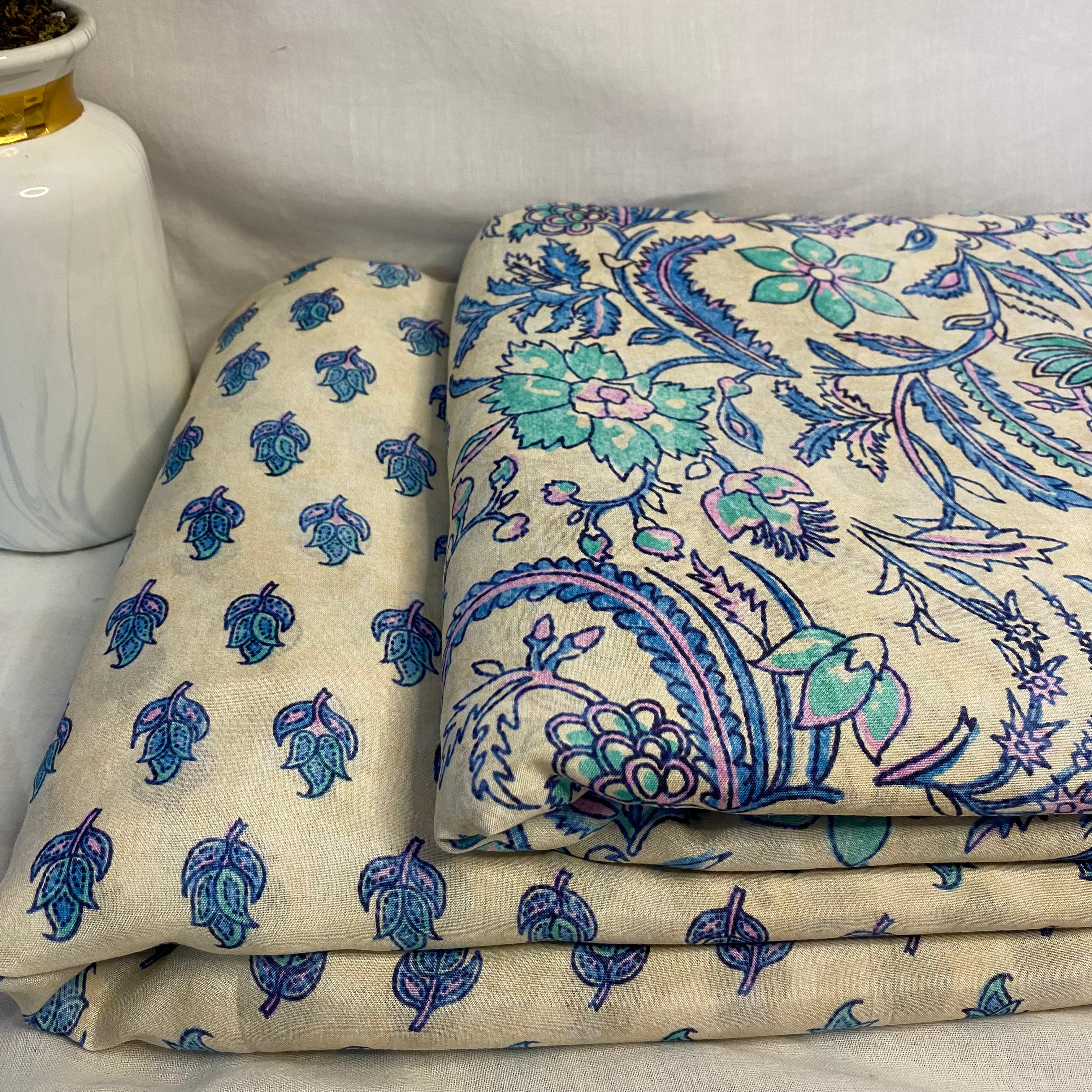 Royal white printed muslin top bottom set, per meter price