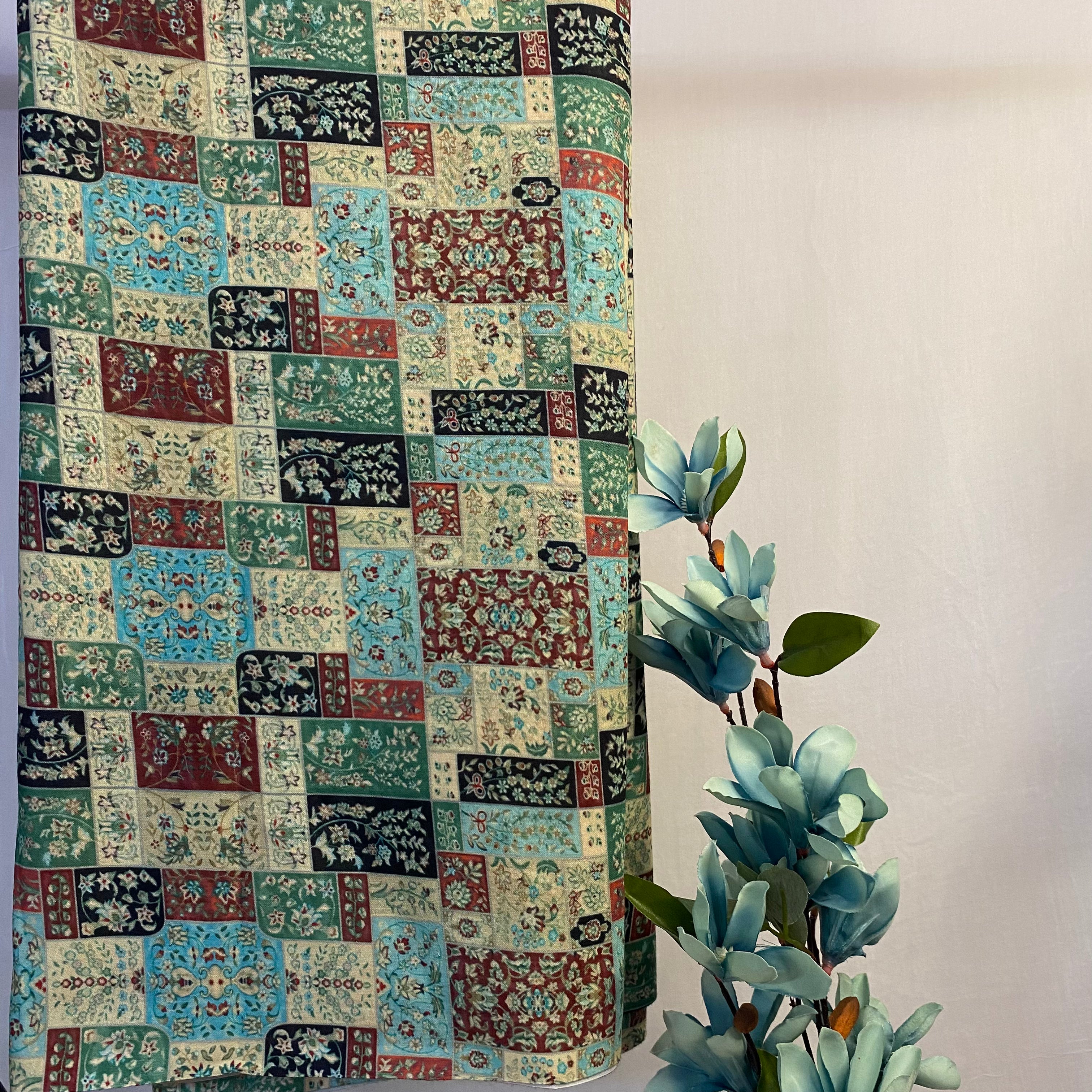 Royal patch design on Mul cotton per meter