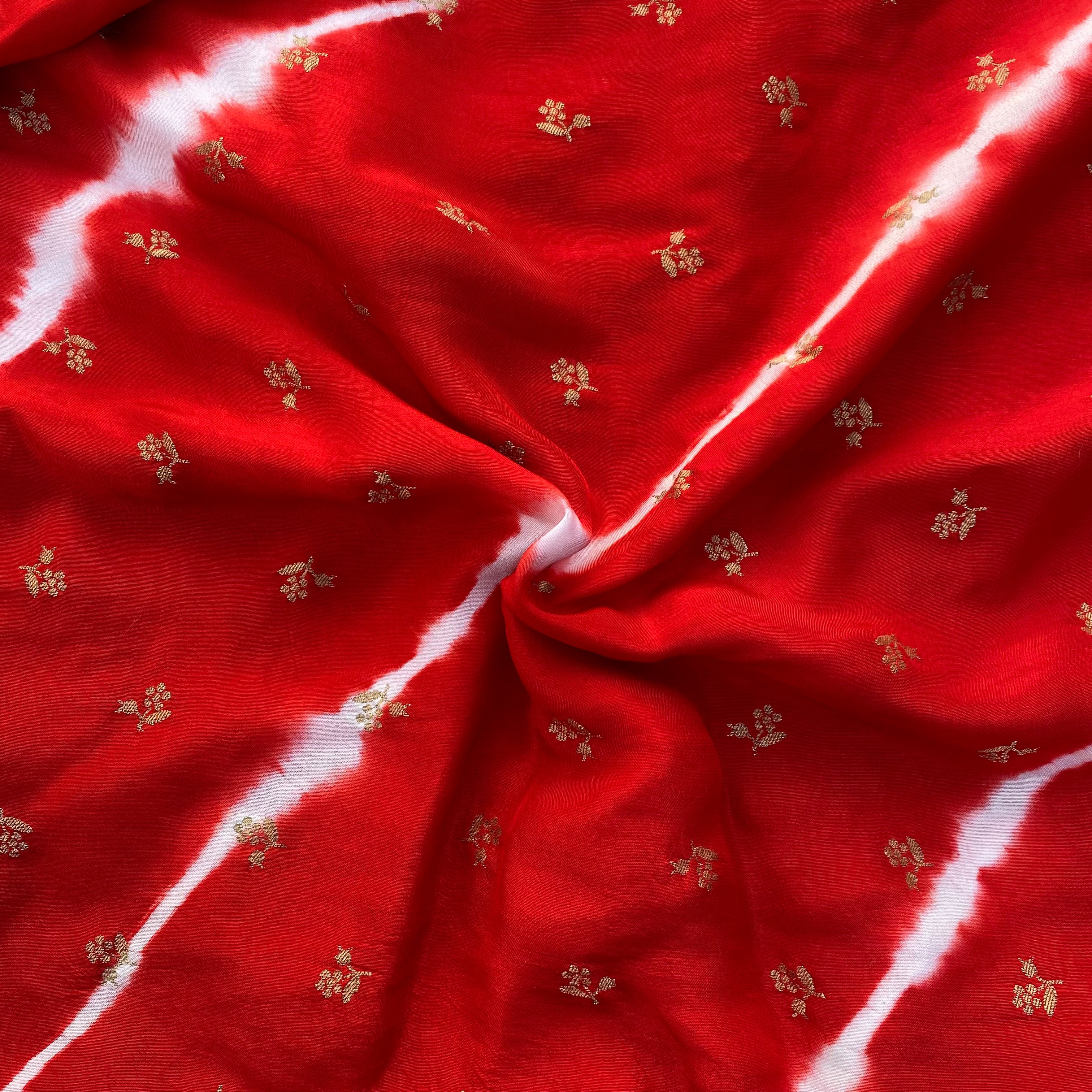 Leheriya print with jacquard flowers on pure dola silk fabric