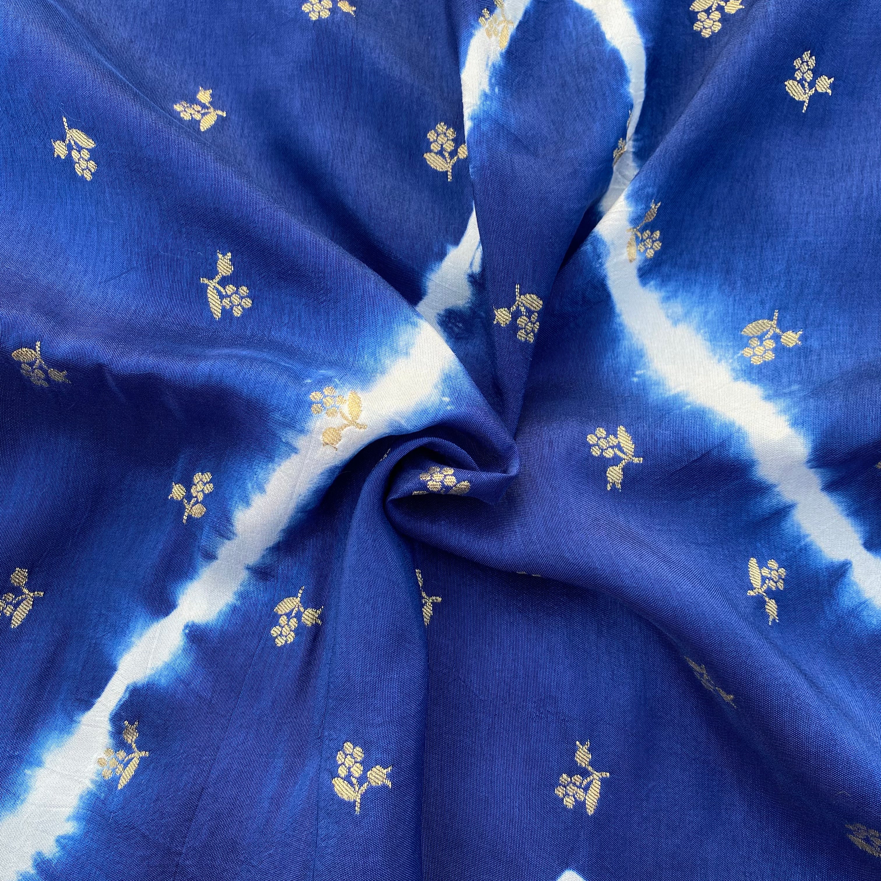 Leheriya print with jacquard flowers on pure dola silk fabric