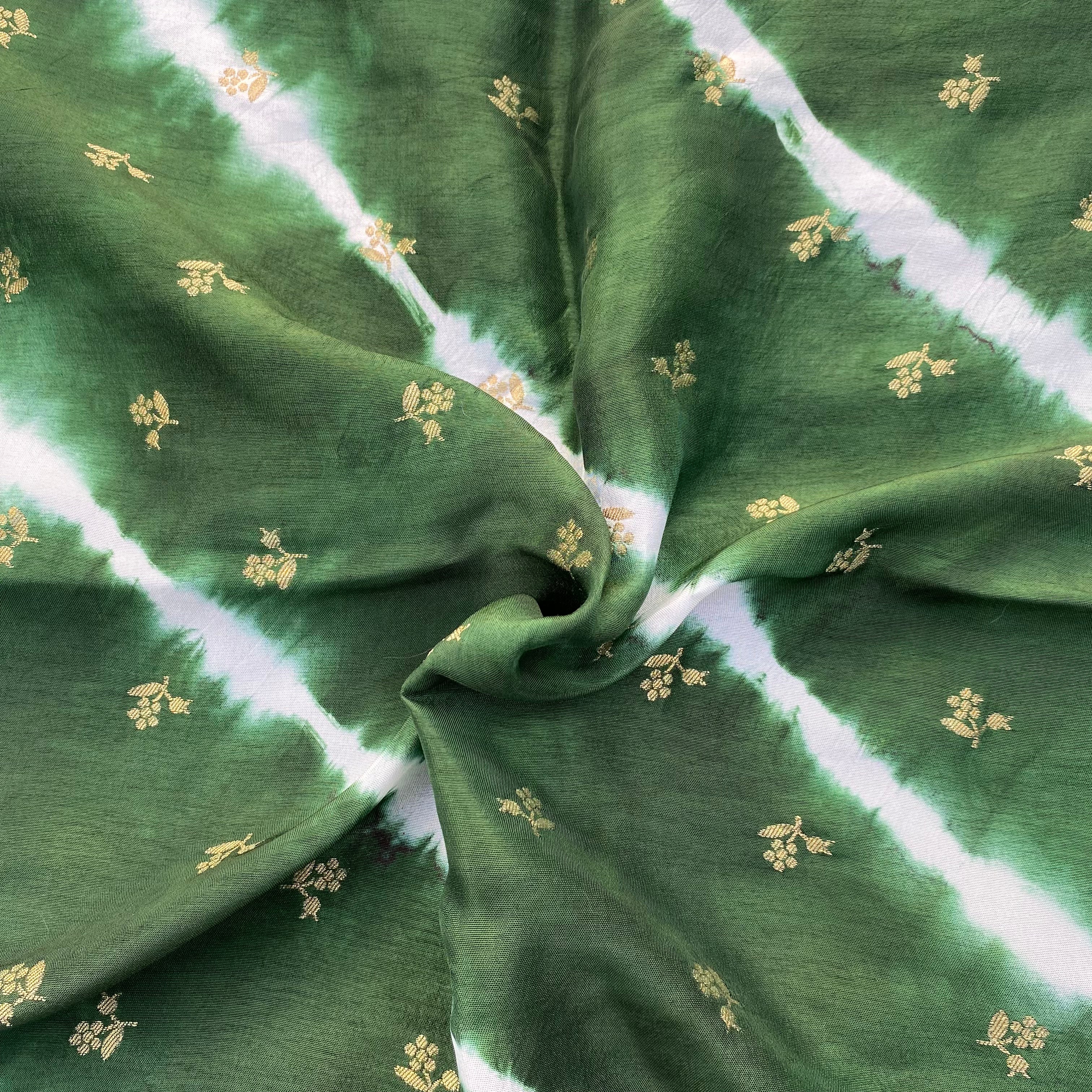 Leheriya print with jacquard flowers on pure dola silk fabric