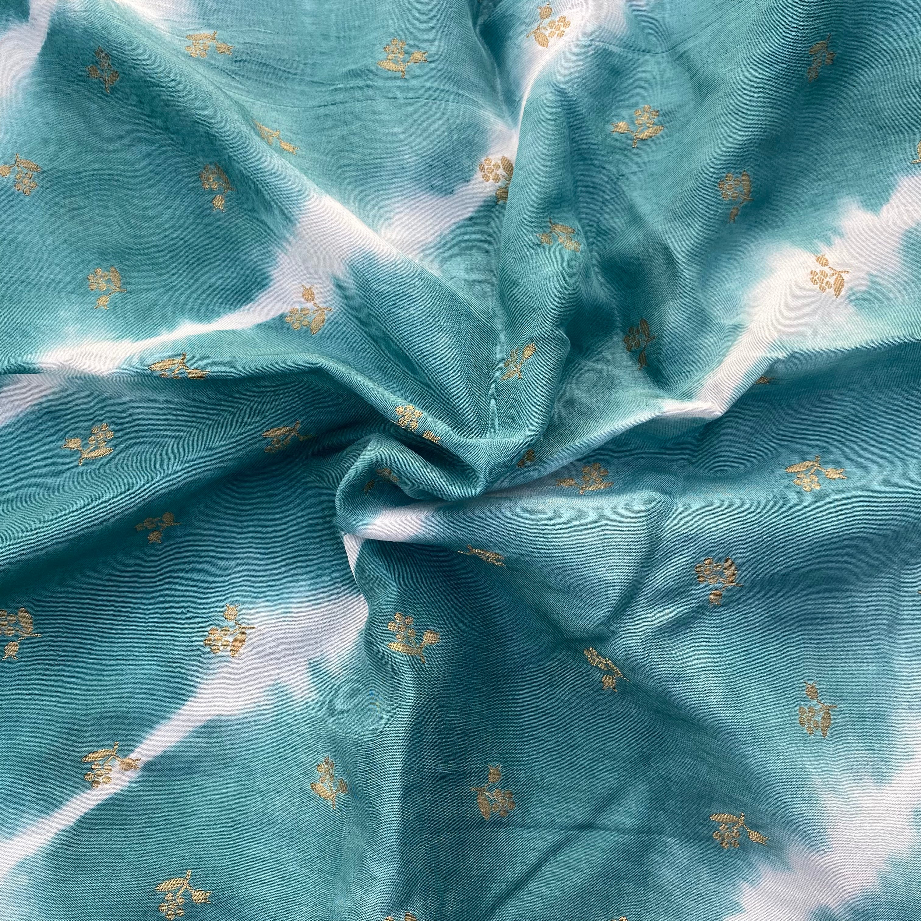 Leheriya print with jacquard flowers on pure dola silk fabric