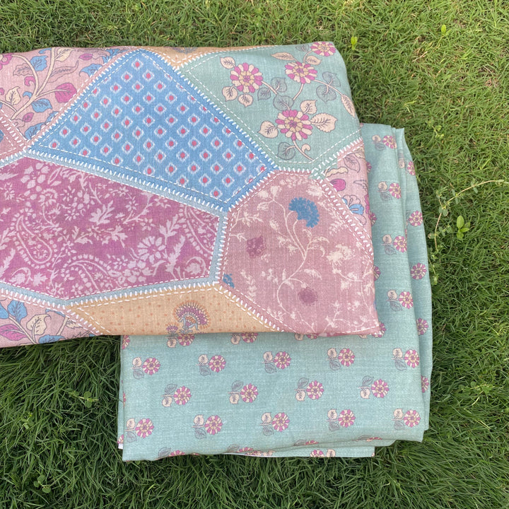 Mul cotton Sober contrast top bottom set-  per meter price