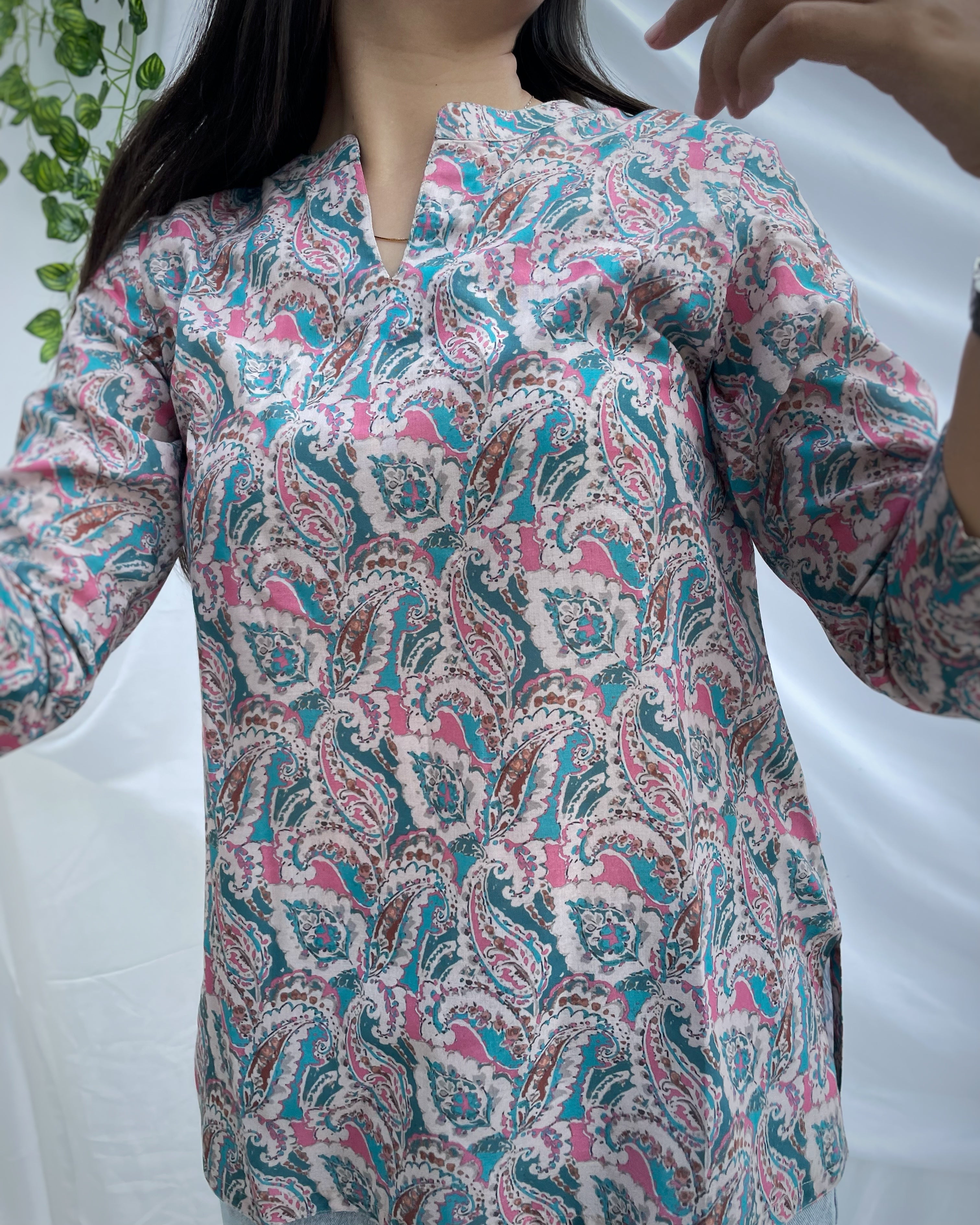 Blue Paisley Print Short Kurta | Soft Cotton | Indiefab