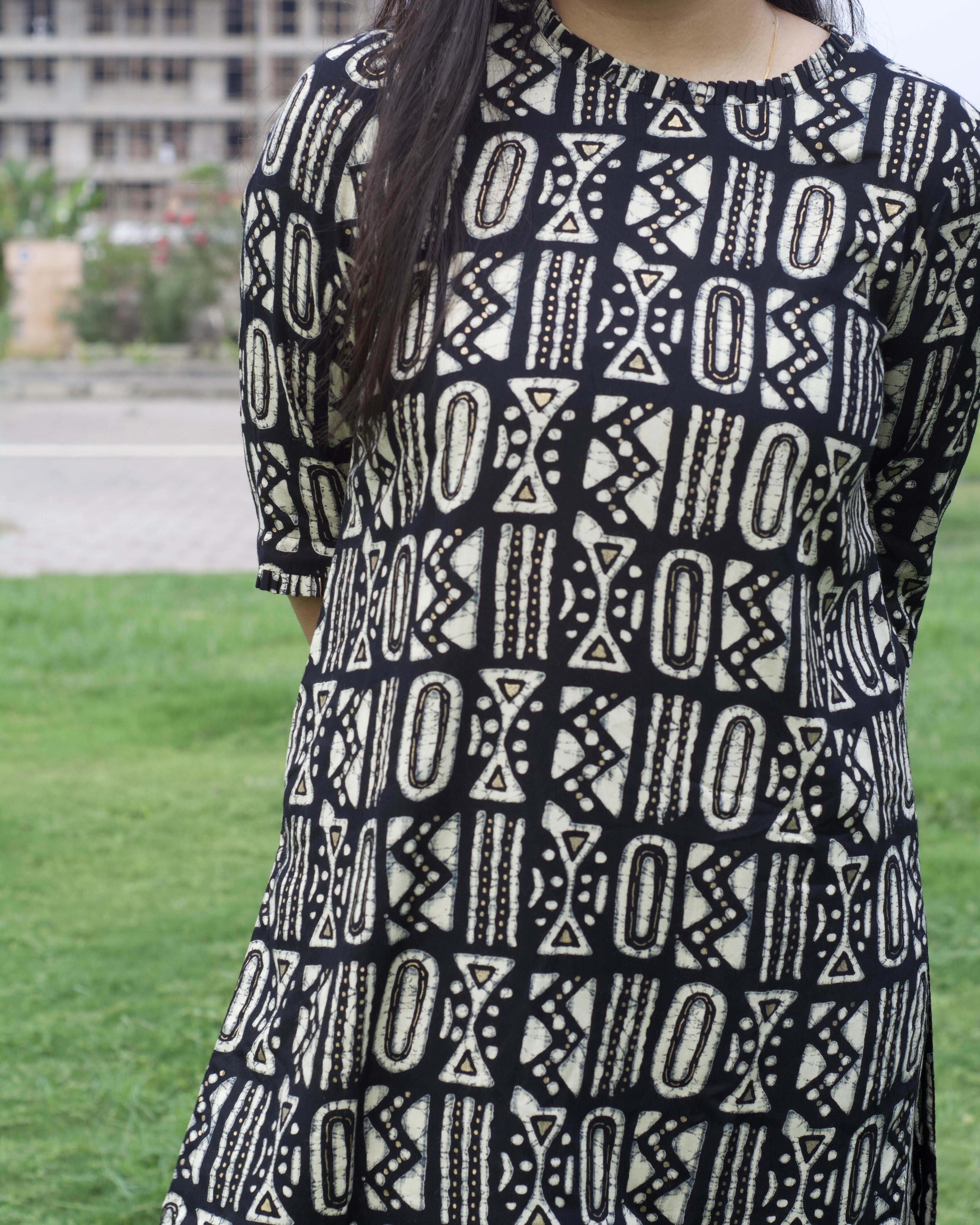Abstract print with foil Cotton Long kurta - indiefabstore