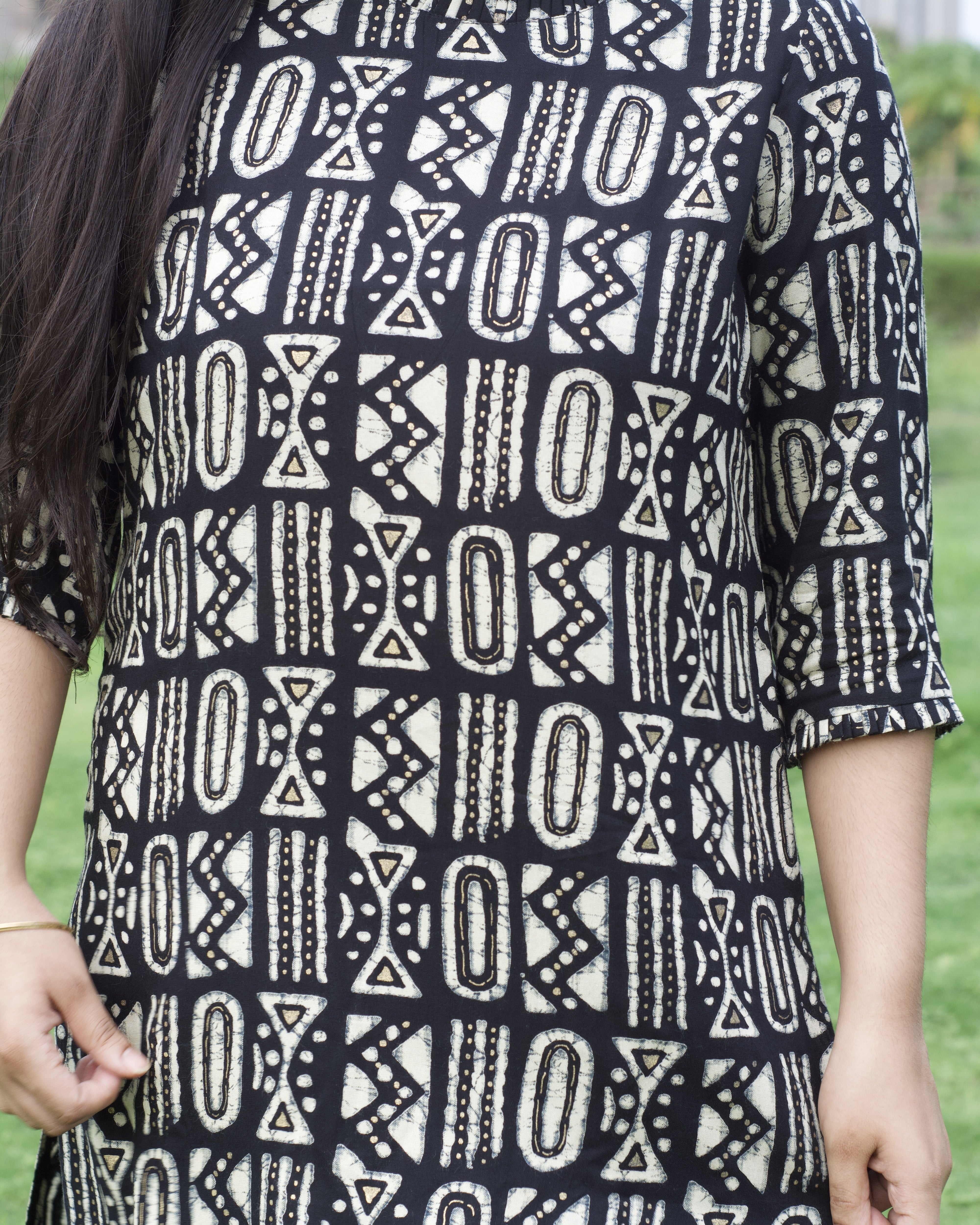 Abstract print with foil Cotton Long kurta - indiefabstore