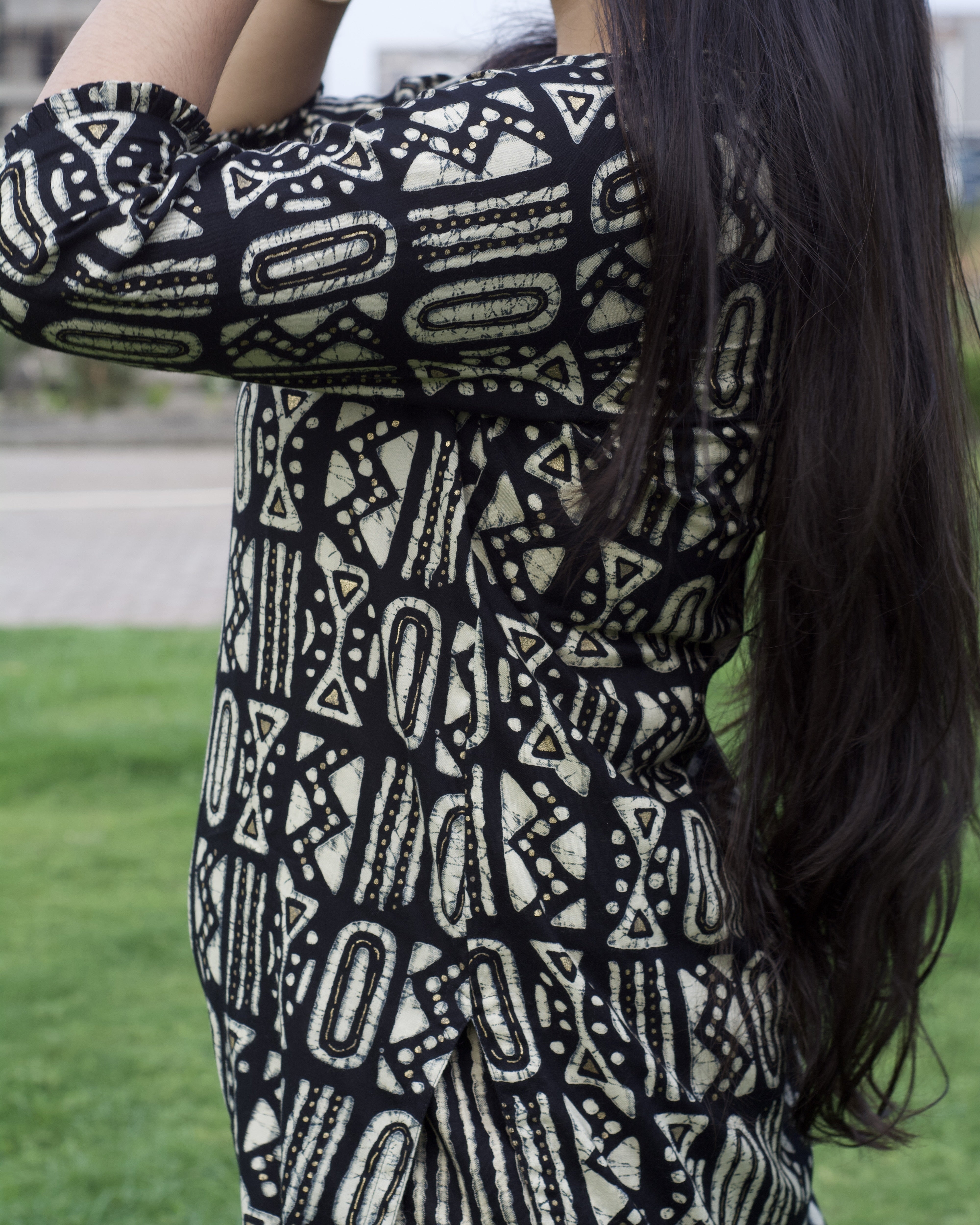 Abstract print with foil Cotton Long kurta - indiefabstore