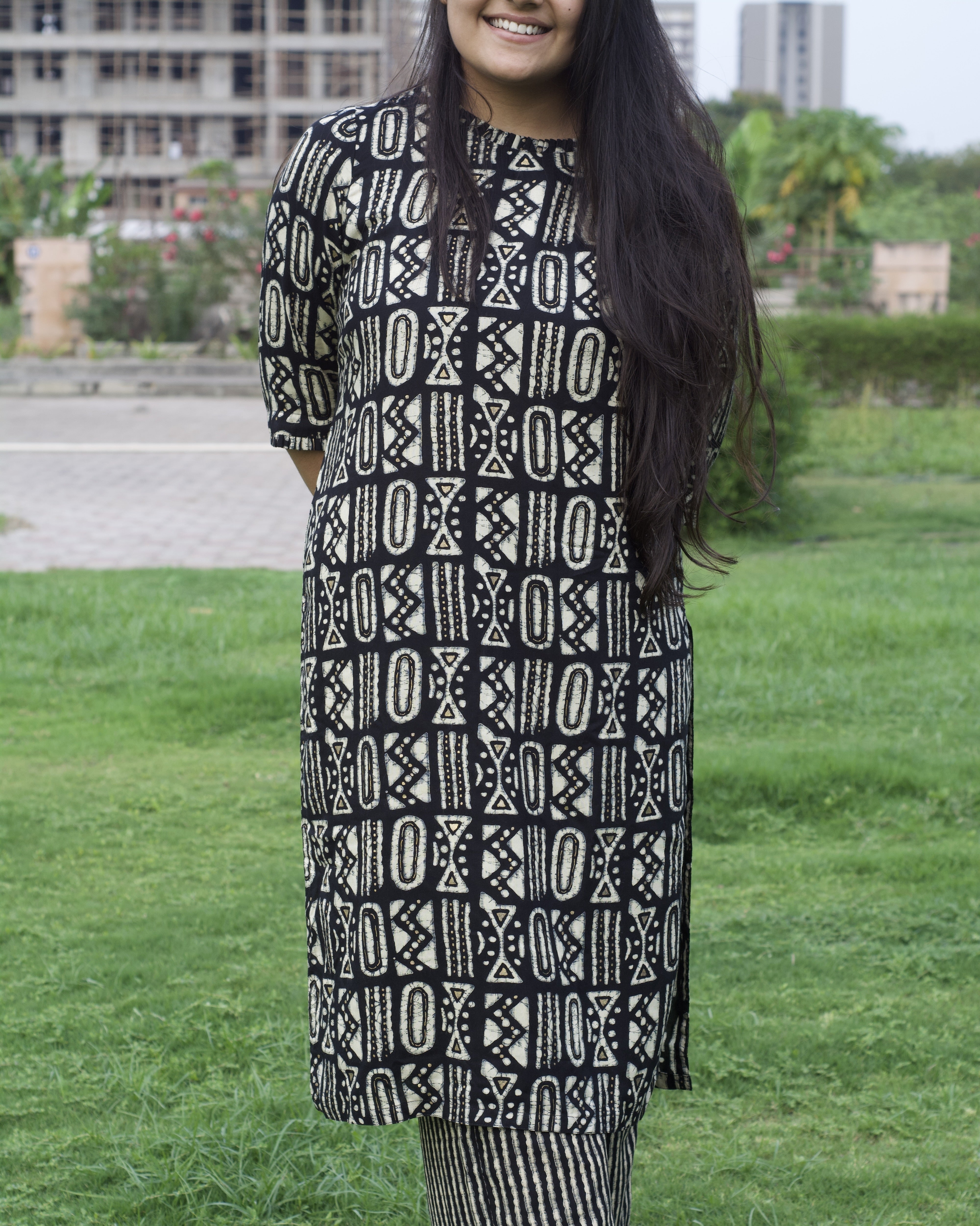 Abstract print with foil Cotton Long kurta - indiefabstore