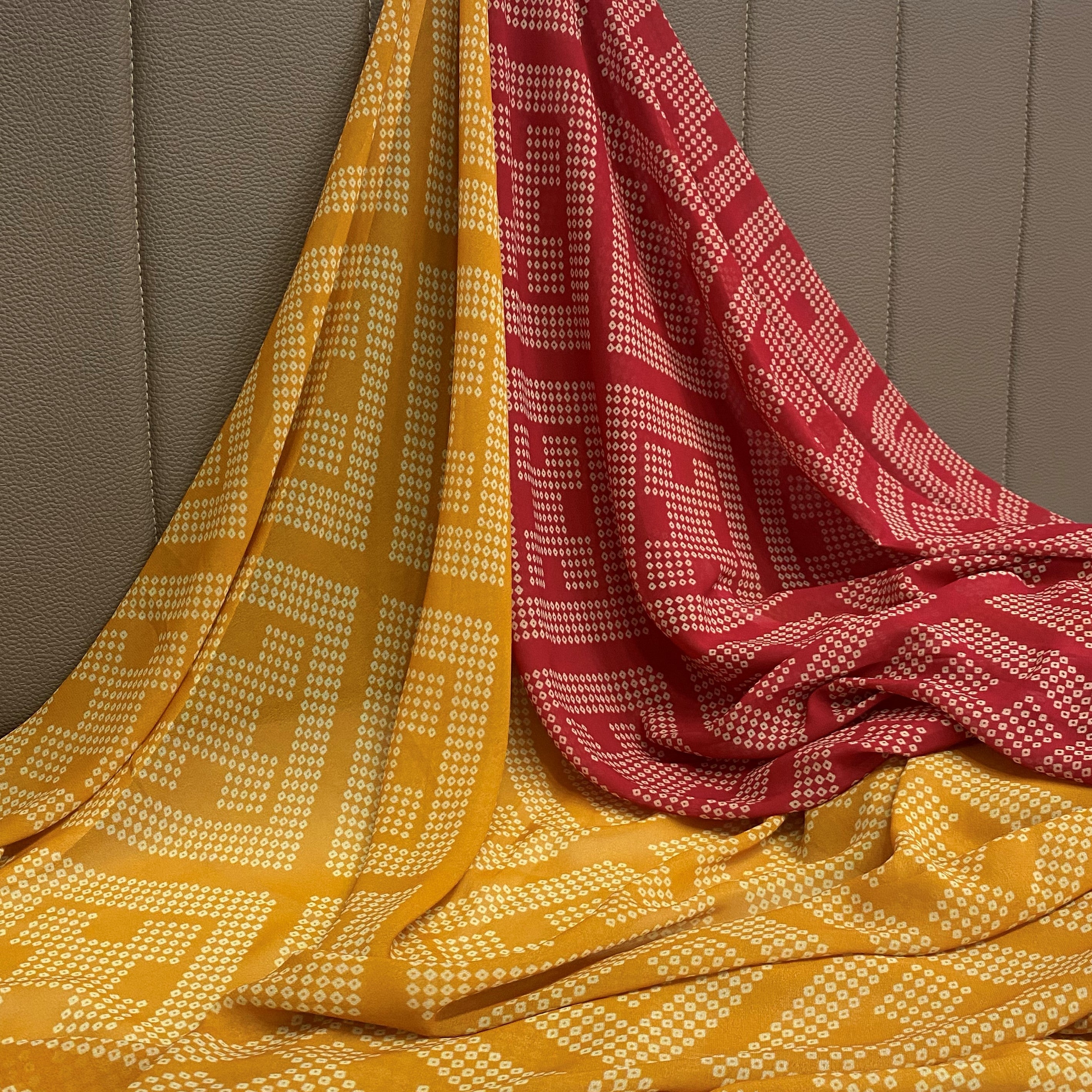 All Over Bandhani Print Georgette Fabric per meter - indiefabstore