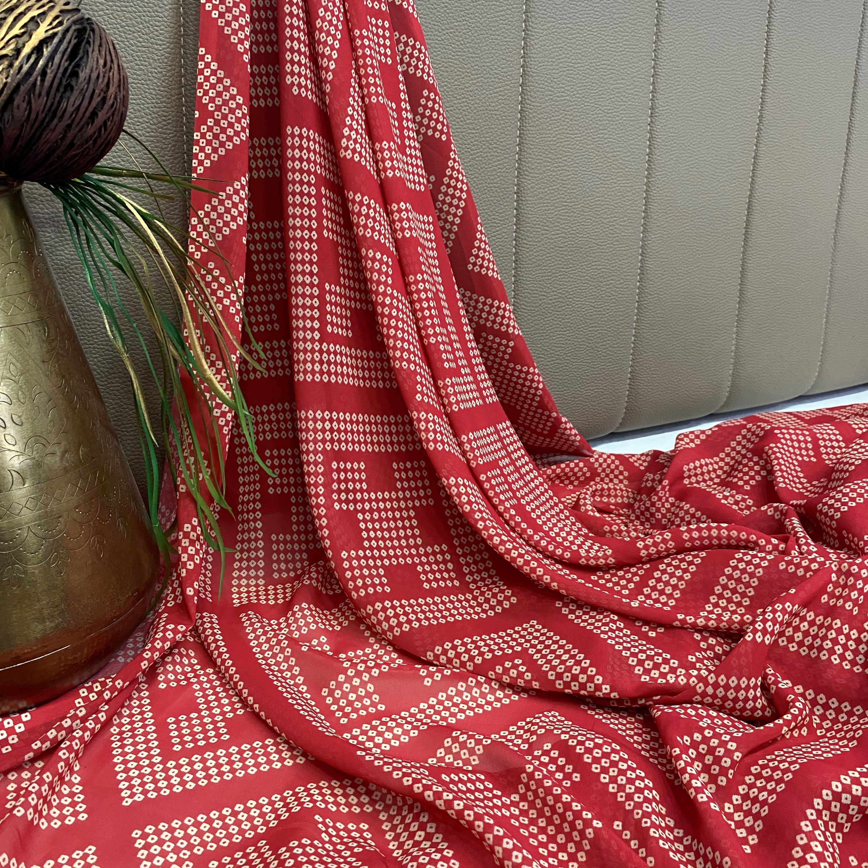 All Over Bandhani Print Georgette Fabric per meter - indiefabstore