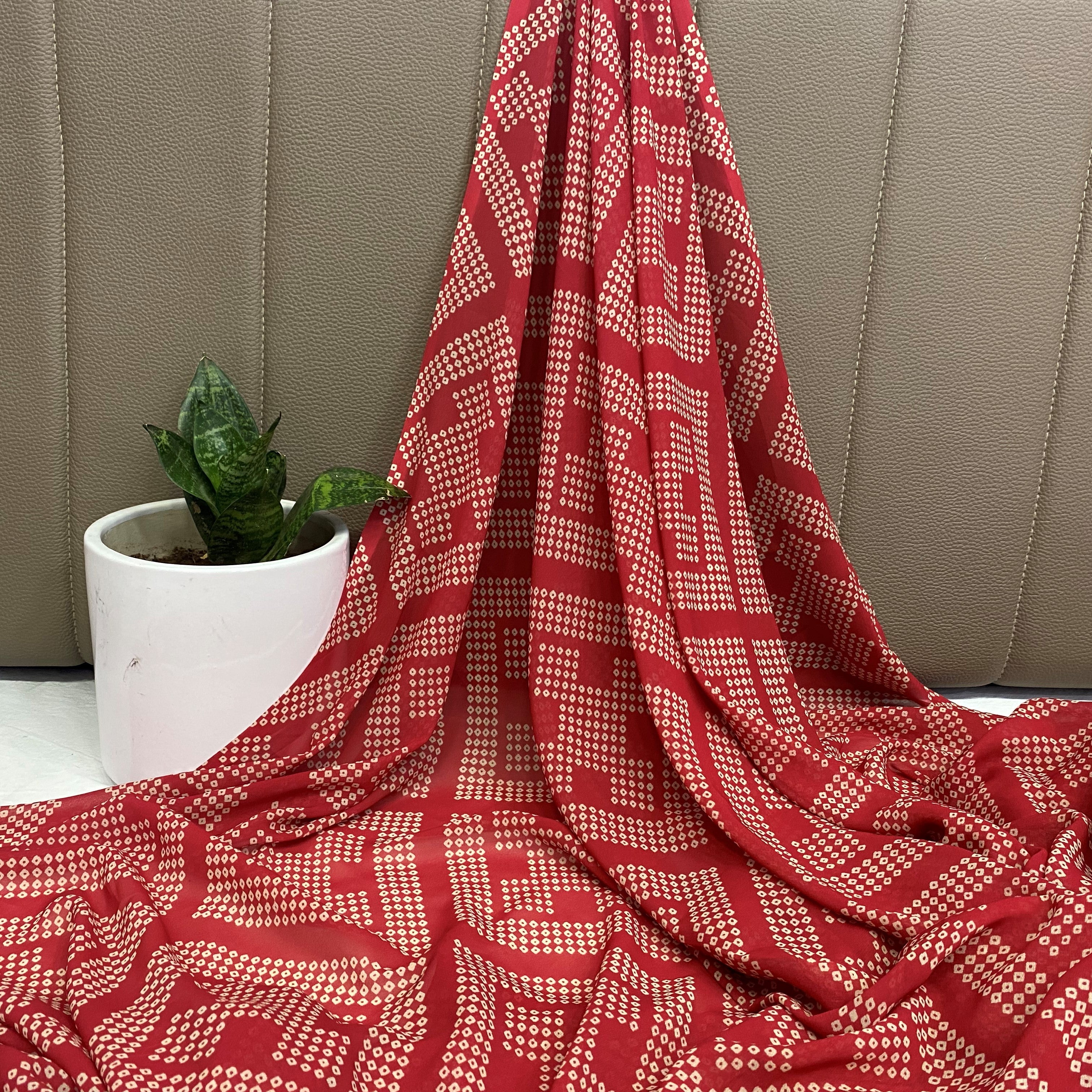 All Over Bandhani Print Georgette Fabric per meter - indiefabstore