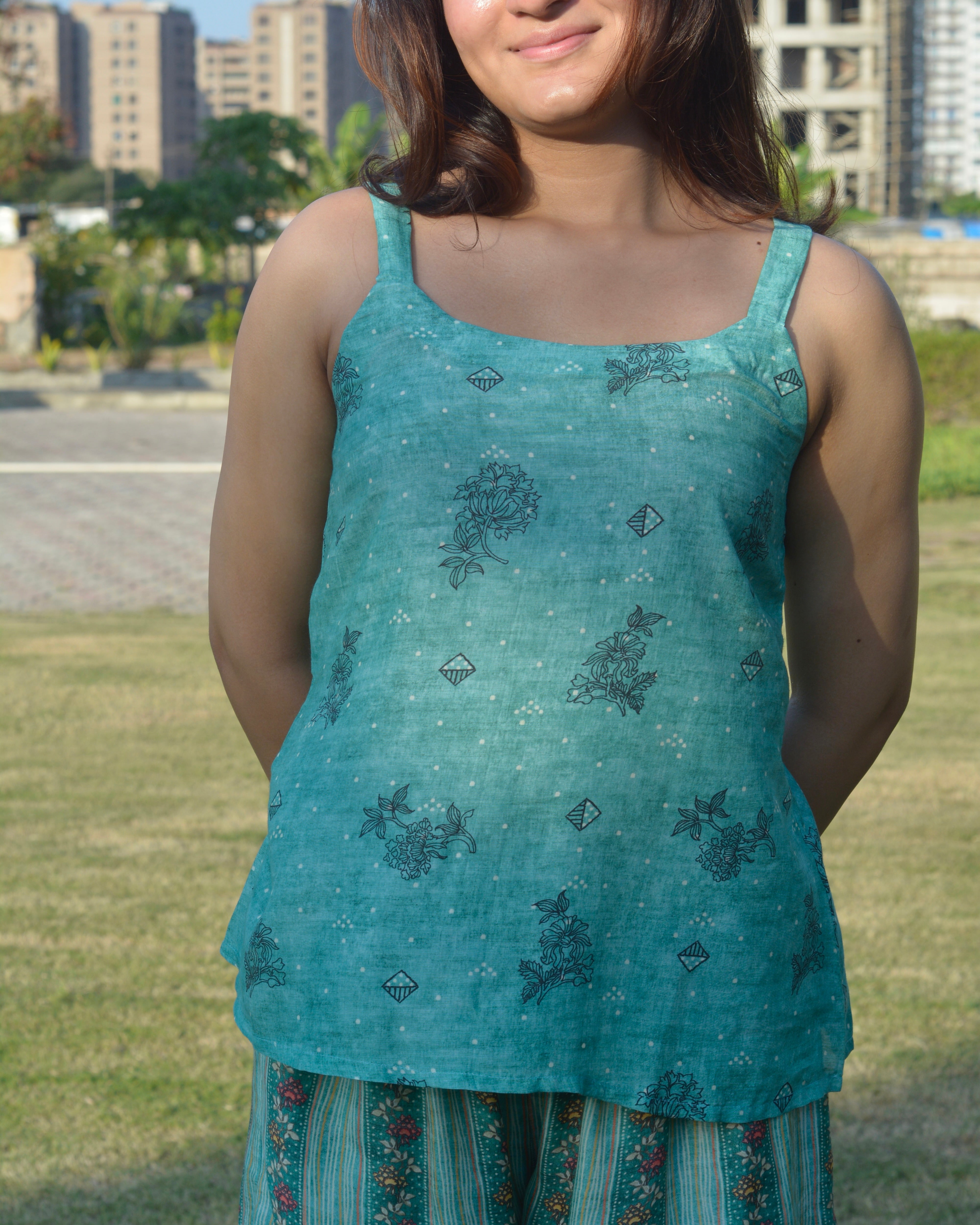 Breezy pure muslin contrast cord set in Green - Set of 2 - indiefabstore