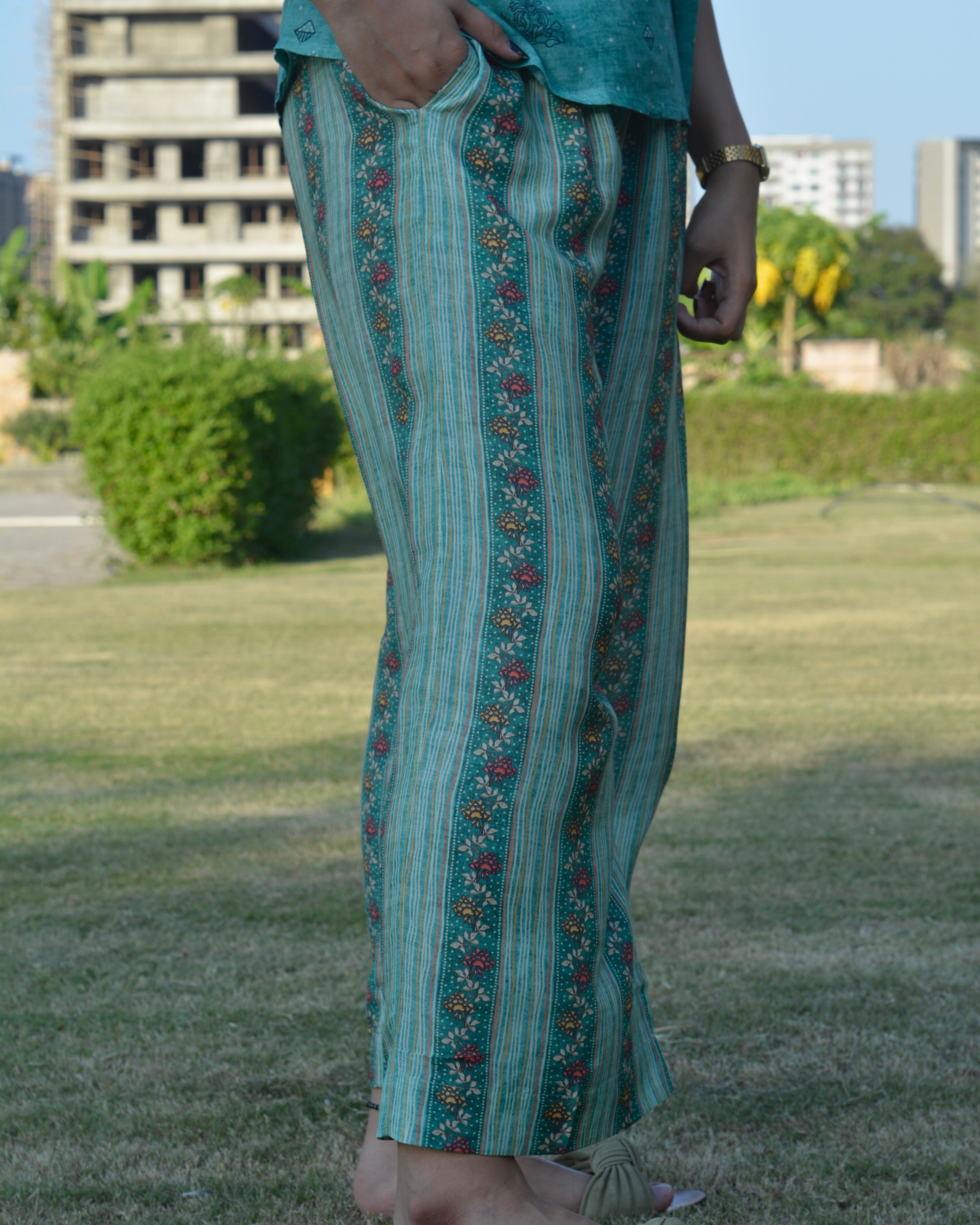 Breezy pure muslin contrast cord set in Green - Set of 2 - indiefabstore