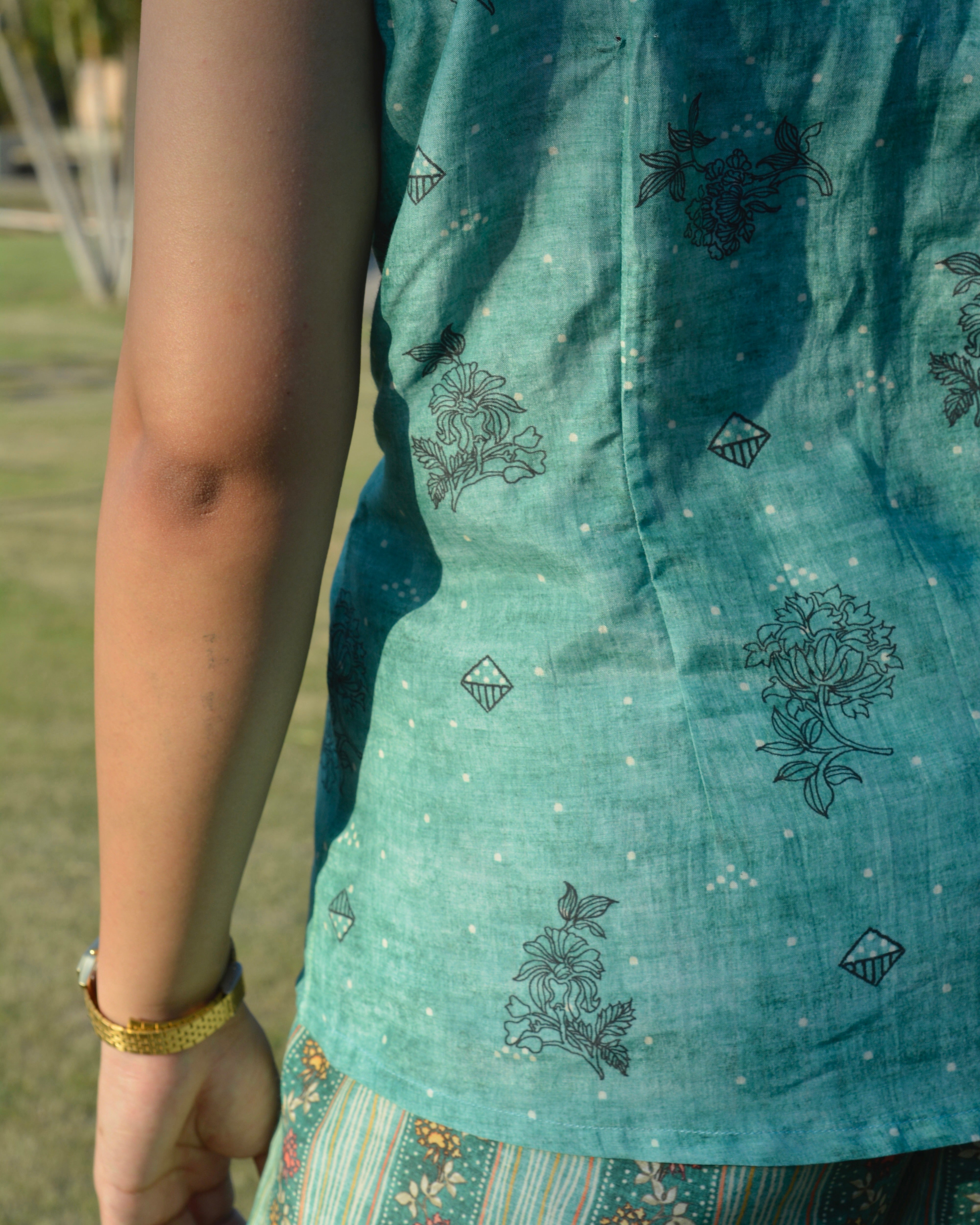 Breezy pure muslin contrast cord set in Green - Set of 2 - indiefabstore